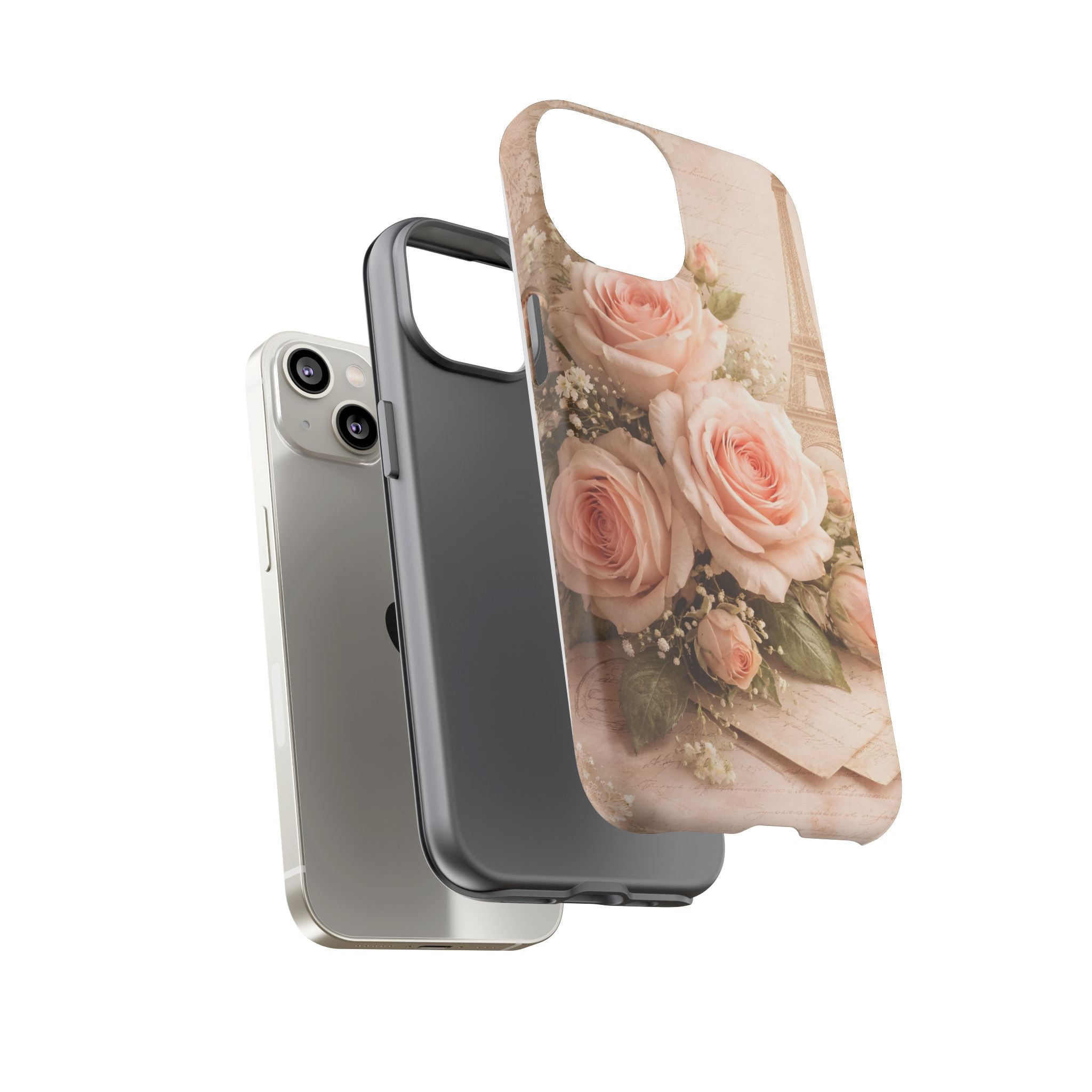 Vintage Parisian Rose Phone Case – Eiffel Tower Floral Aesthetic Luxury iPhone Case, Romantic Antique Paris Phone Cover