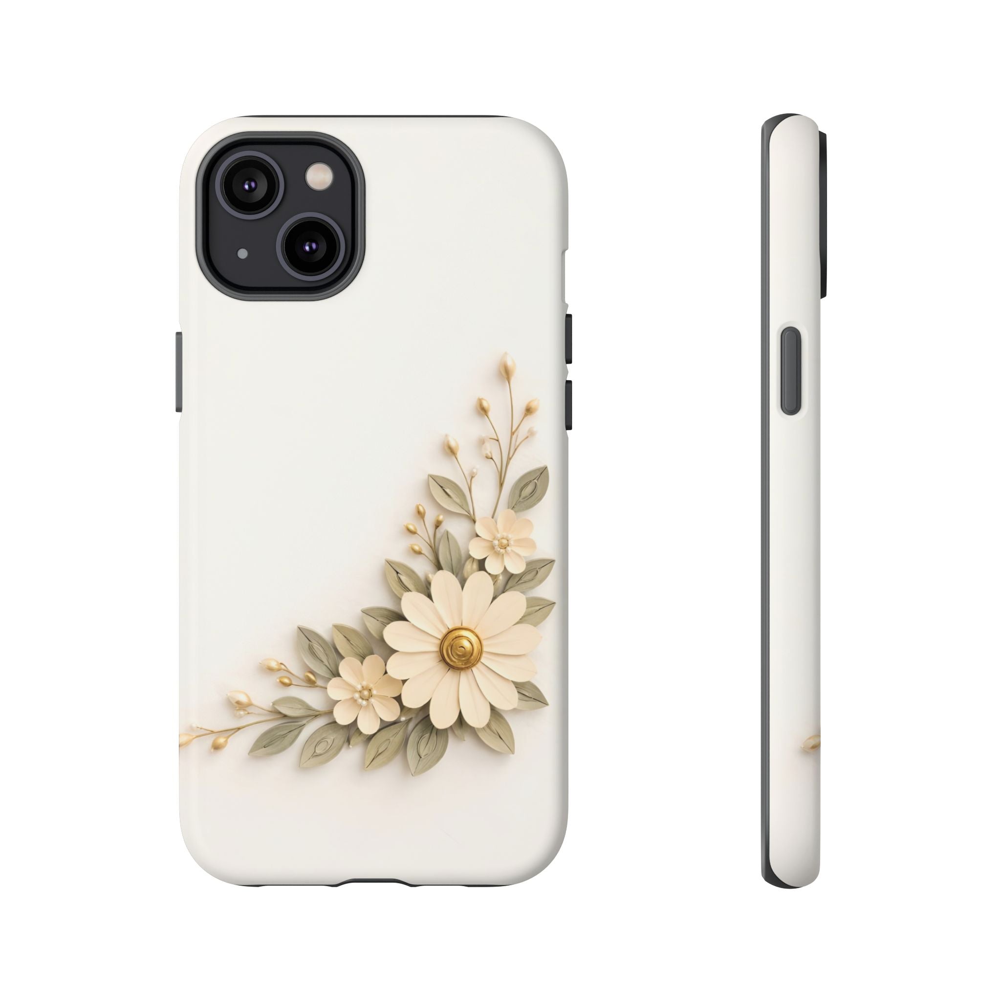 Floral Daisies Tough Case — Protective Phone Case with Cream Vintage Flower Design