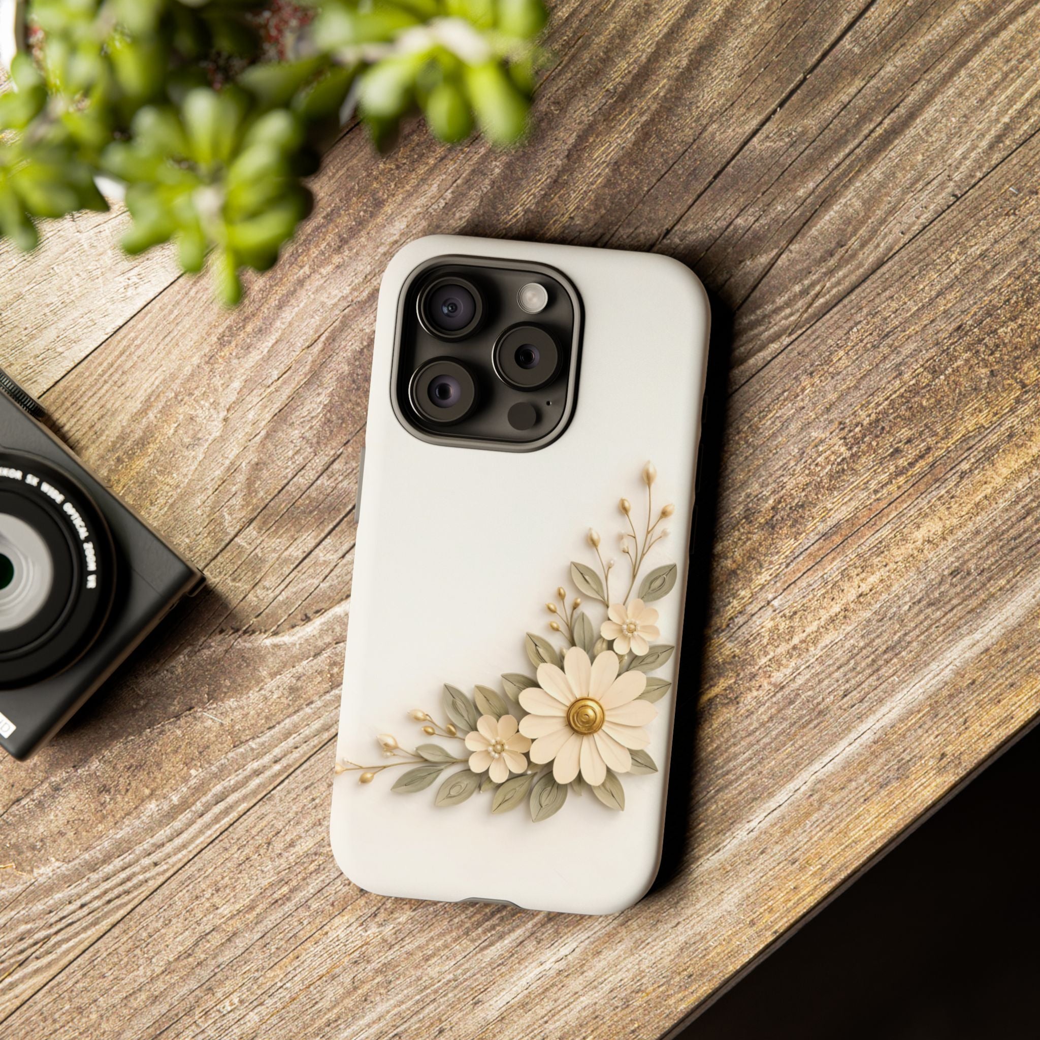 Floral Daisies Tough Case — Protective Phone Case with Cream Vintage Flower Design