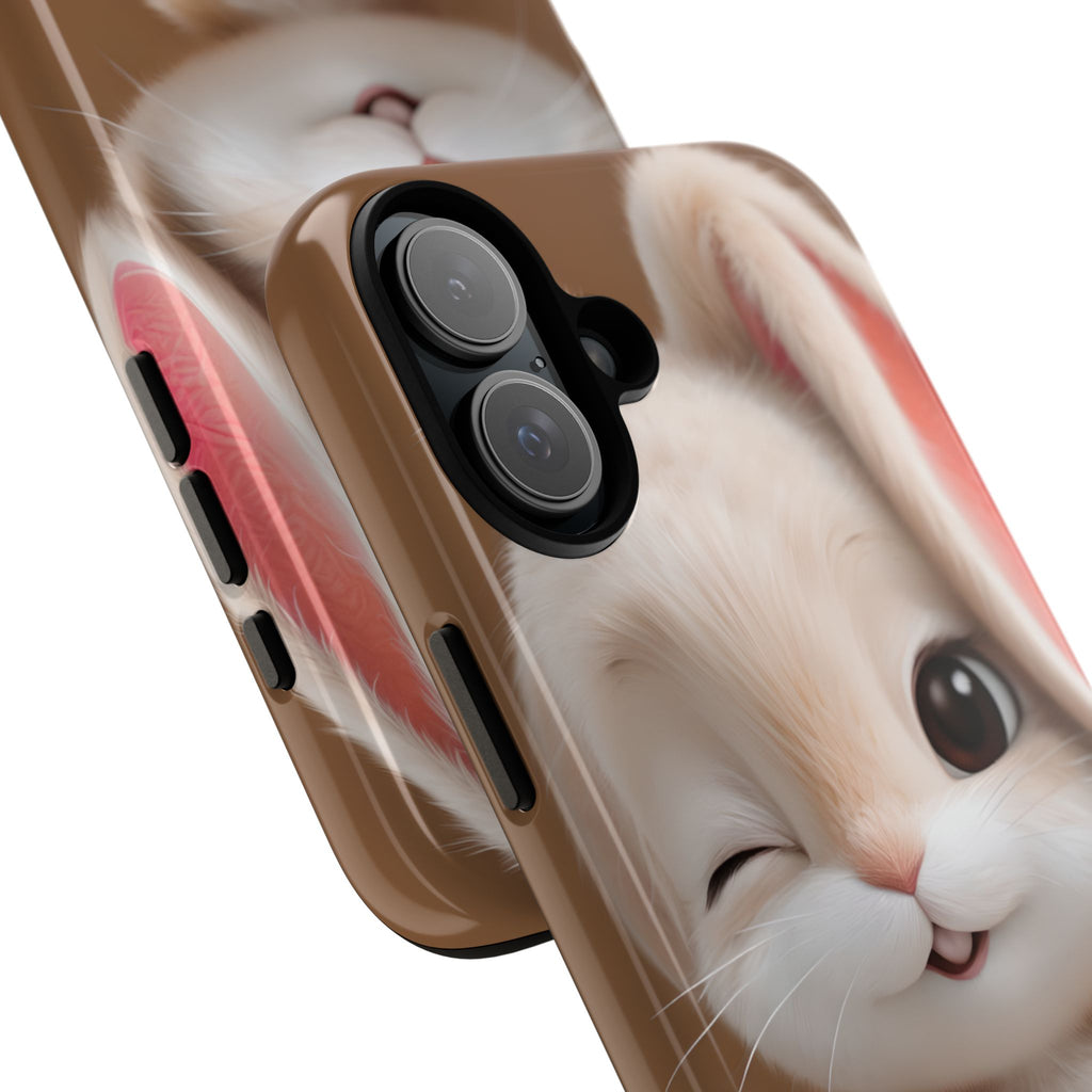 Adorable Kawaii Bunny Phone Case – Cute Winking Rabbit Aesthetic Case – Soft Pastel Bunny Cover – Gift for Bunny Lovers.