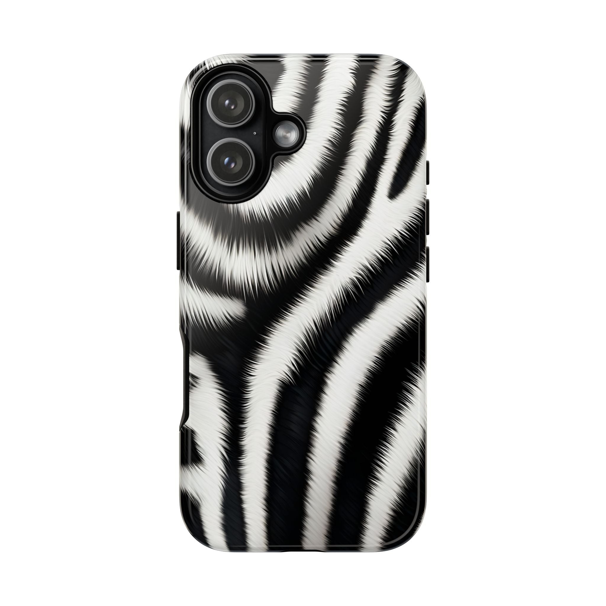 Zebra Print Tough Phone Case — Black & White Animal Pattern Protective Cover