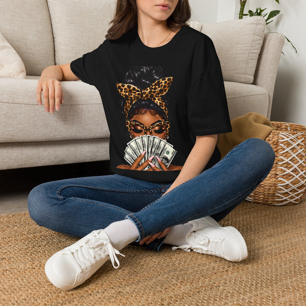 Boss Babe Money Shirt, Leopard Print Glam Girl T-Shirt, Black Woman Money Graphic Tee, Bougie Rich Auntie Shirt