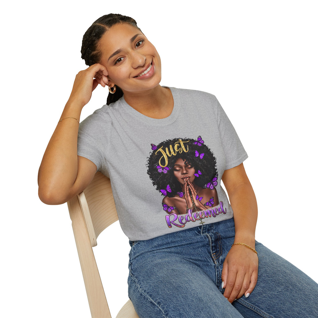 Redeemed Christian Afro Woman T-Shirt – Faith-Based Butterfly Design, Inspirational Black Woman Graphic Tee, Spiritual Gift for Women