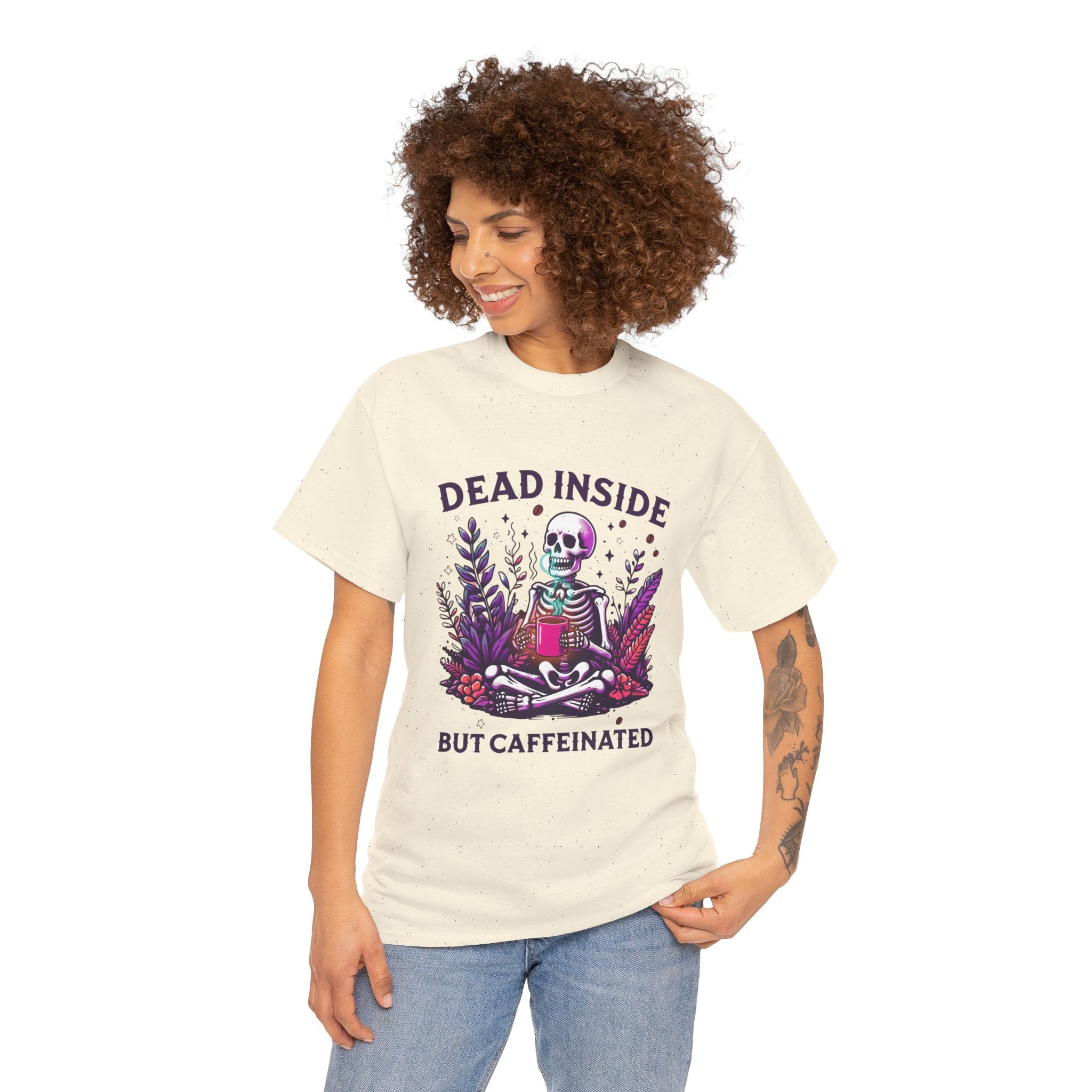 Dead Inside But Caffeinated T-Shirt – Funny Skeleton Coffee Tee