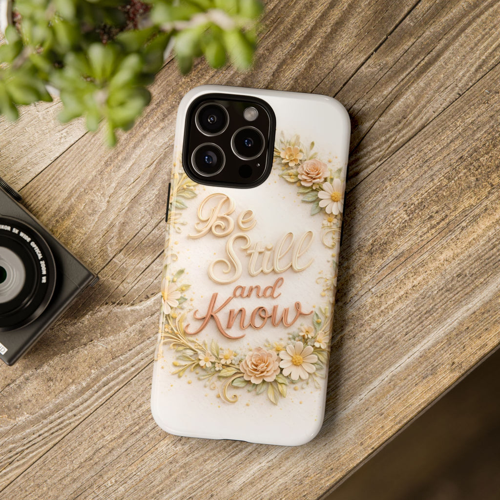 Be Still and Know Floral Tough Phone Case — Protective iPhone Case with Inspirational Quote