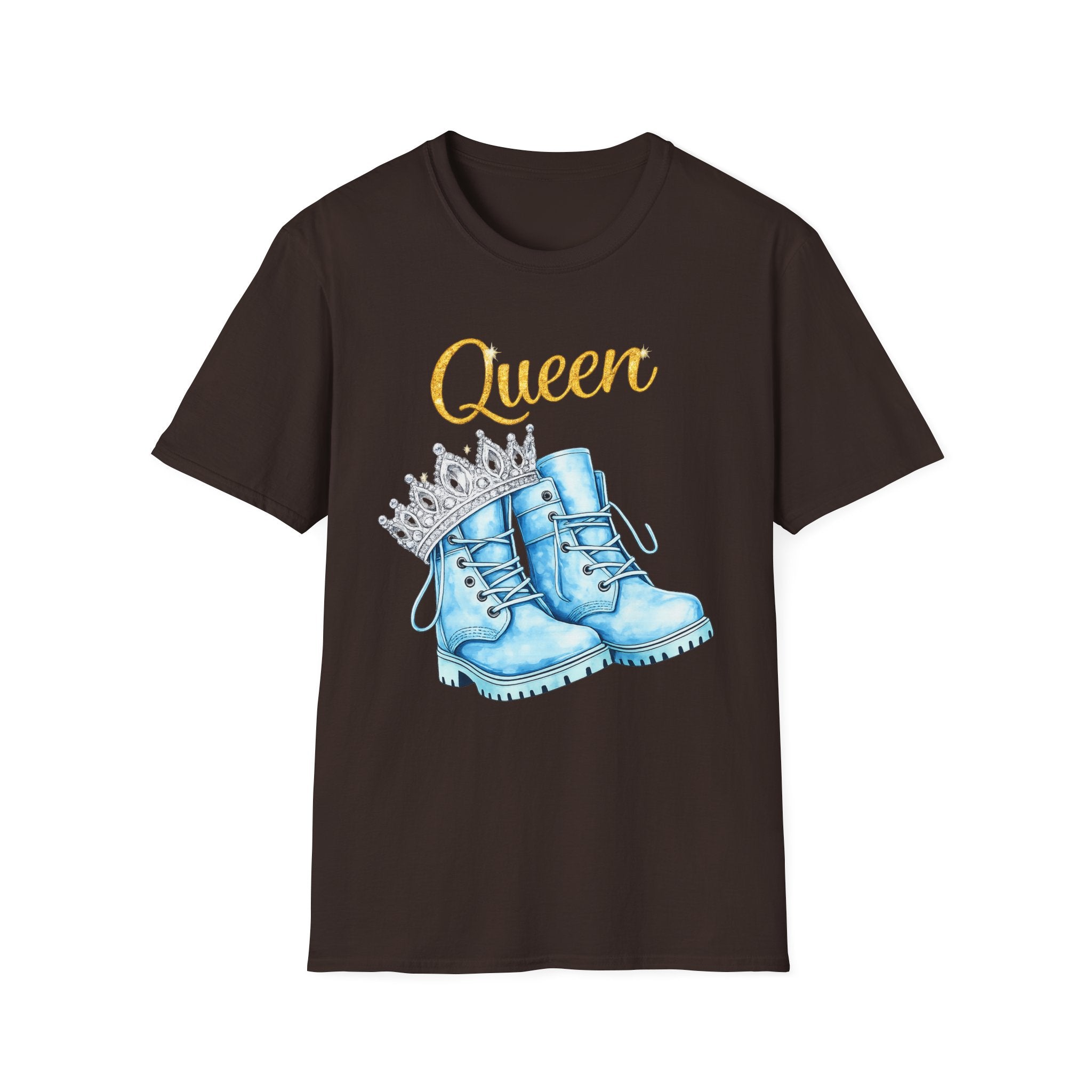 Queen Light Blue Boots Shirt – Pink Crown Graphic Tee, Cute Girly Streetwear, Fashion Queen Outfit, Trendy Women’s Statement T-Shirt