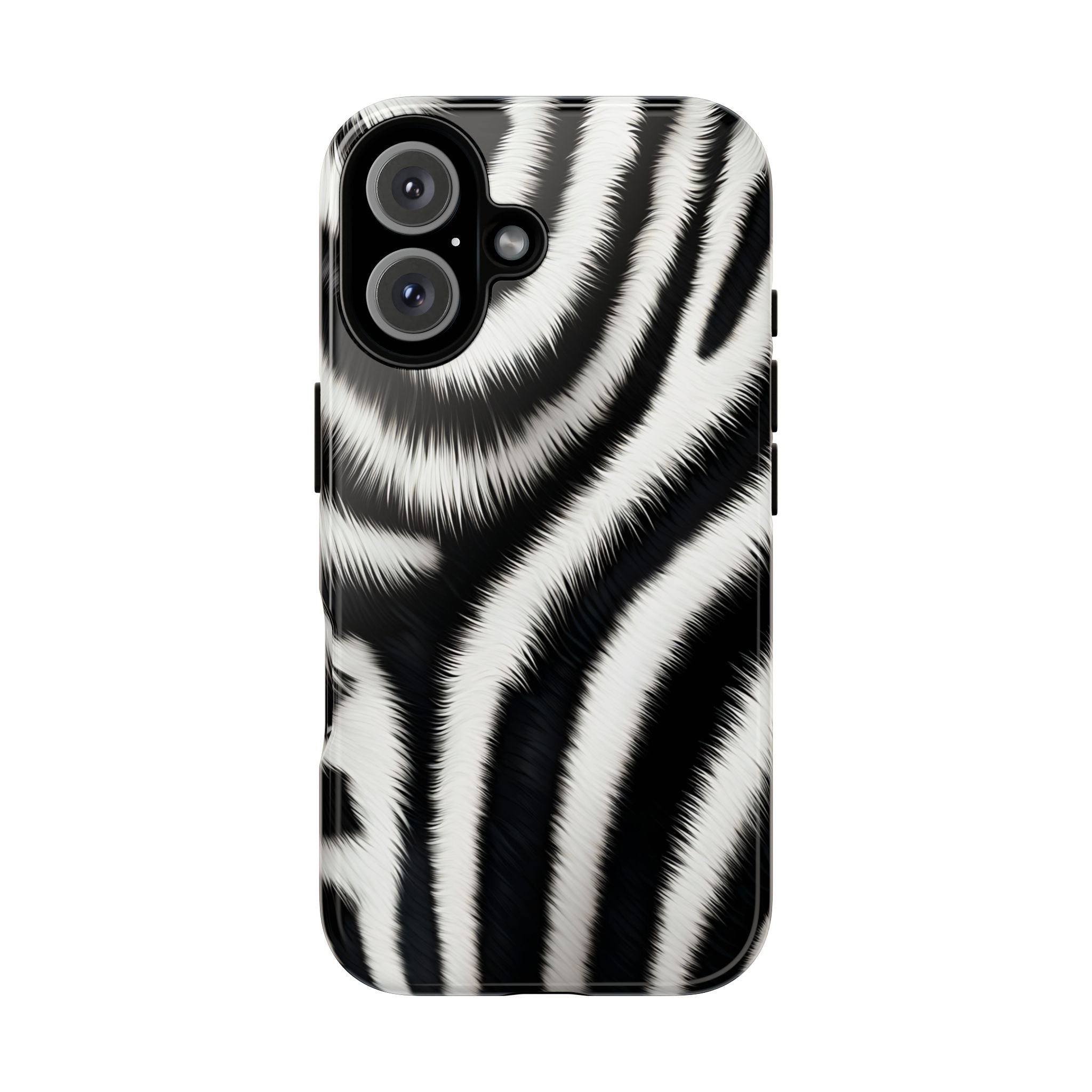 Zebra Print Tough Phone Case — Black & White Animal Pattern Protective Cover