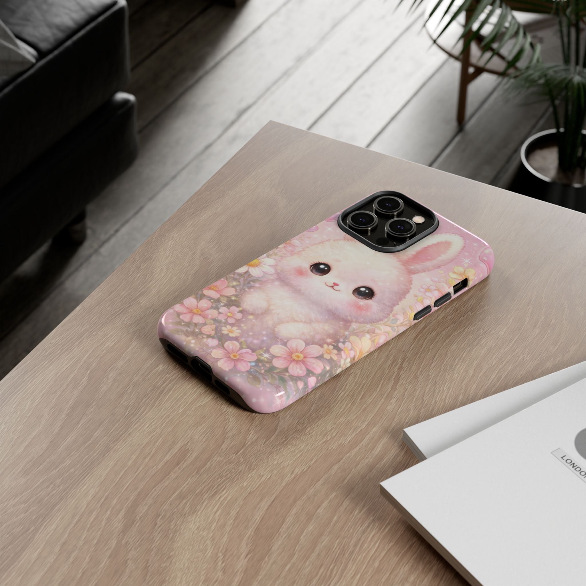 Kawaii Bunny Phone Case – Cute Pastel Bunny Floral Aesthetic iPhone Case, Adorable Kawaii Animal Phone Cover.