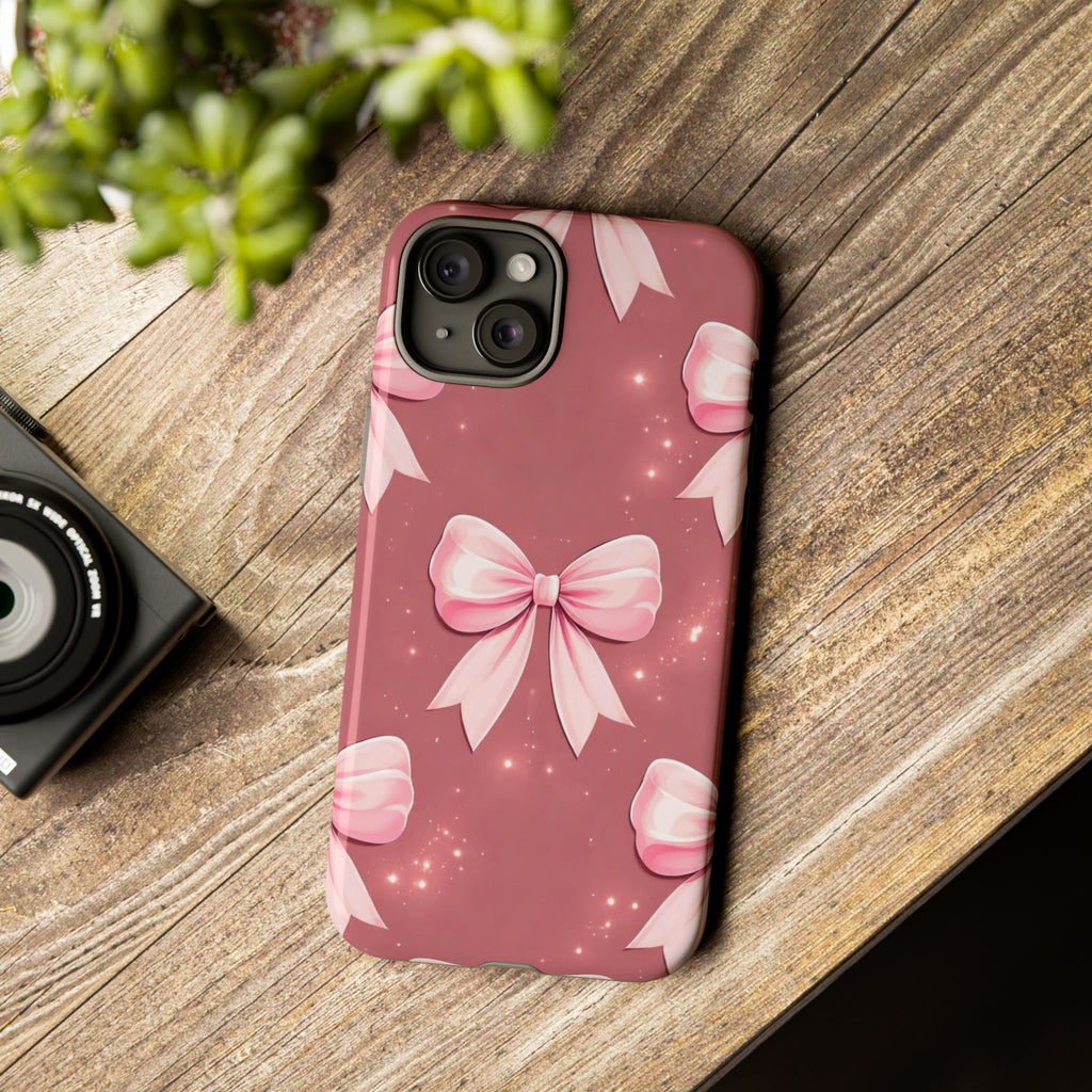 Pink Bow Phone Case, Coquette Aesthetic iPhone & Samsung Case, Cute Girly Pattern Case, Soft Girl Feminine Phone Cover