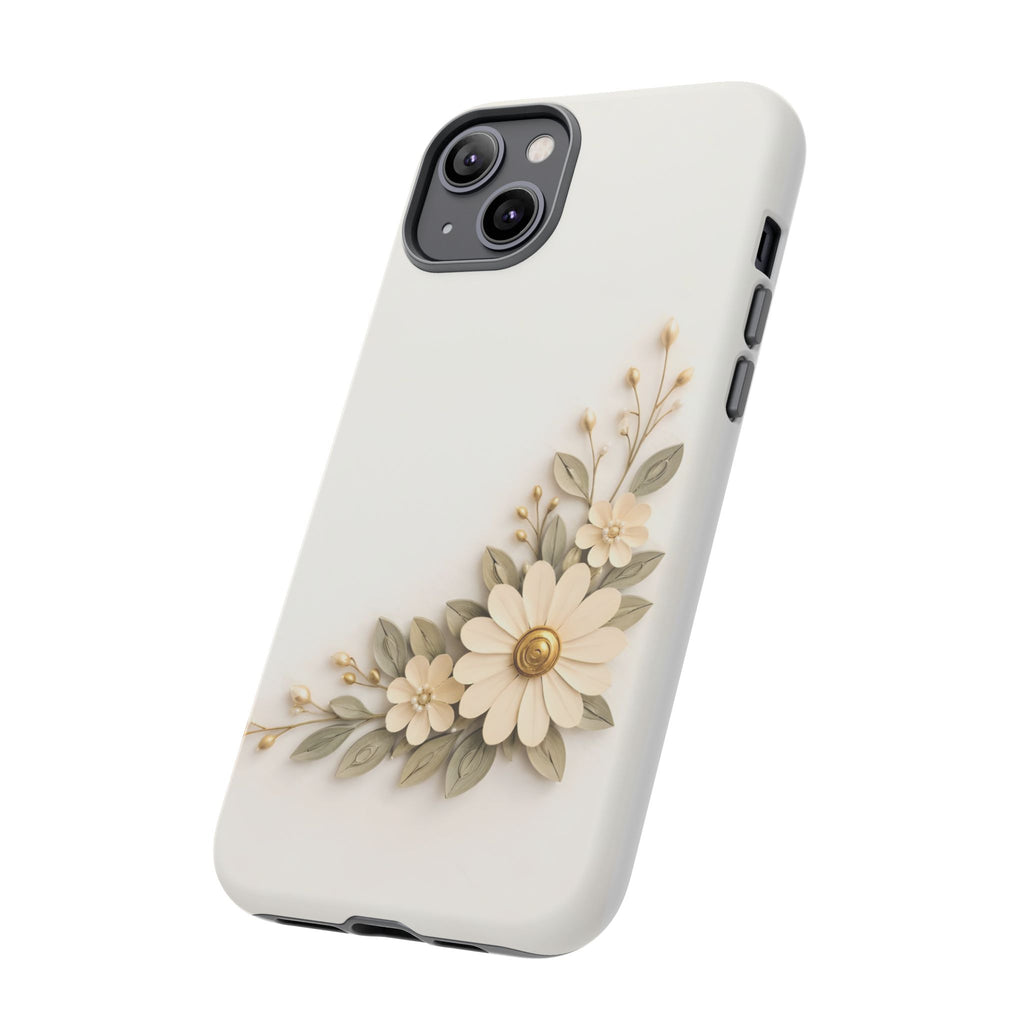 Floral Daisies Tough Case — Protective Phone Case with Cream Vintage Flower Design