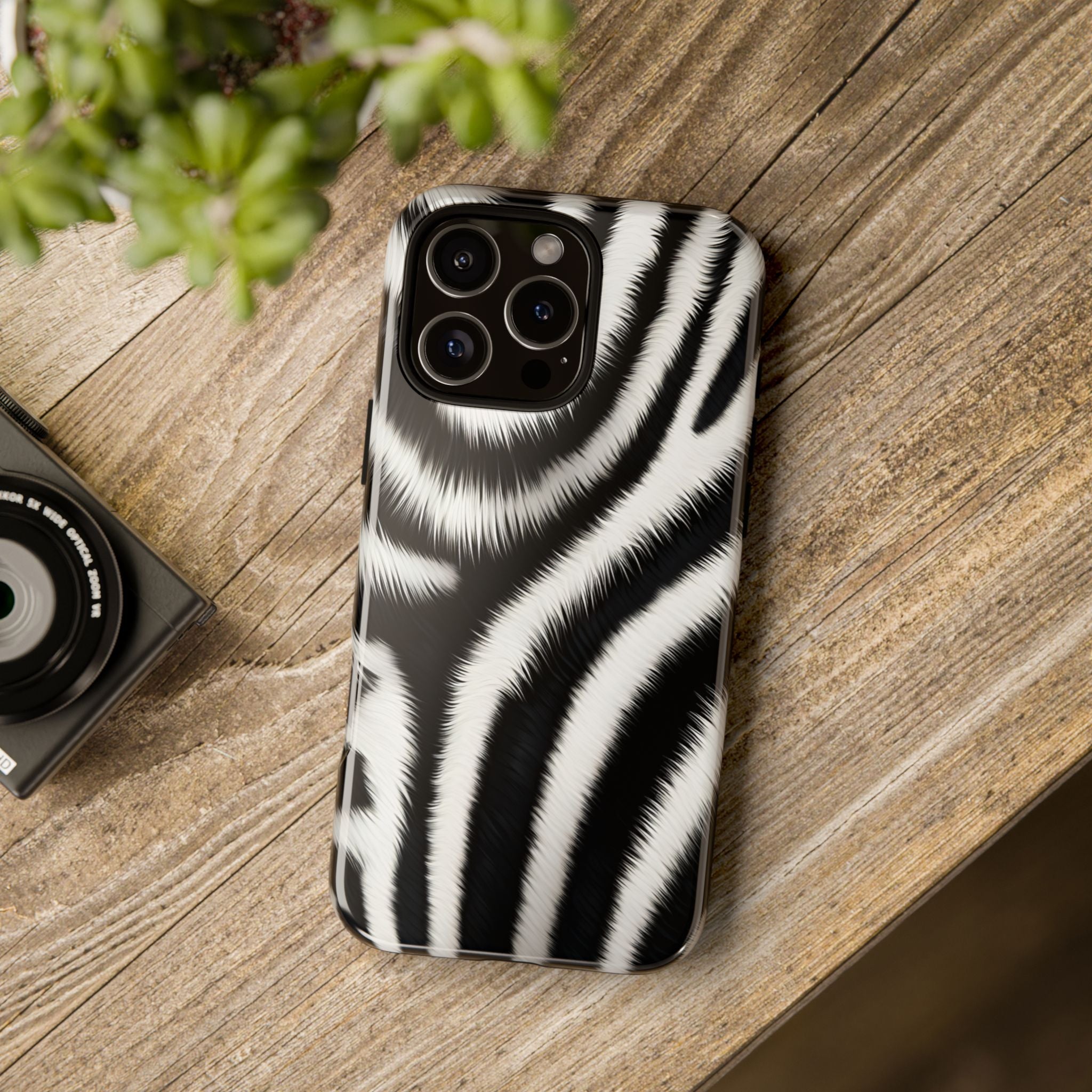 Zebra Print Tough Phone Case — Black & White Animal Pattern Protective Cover