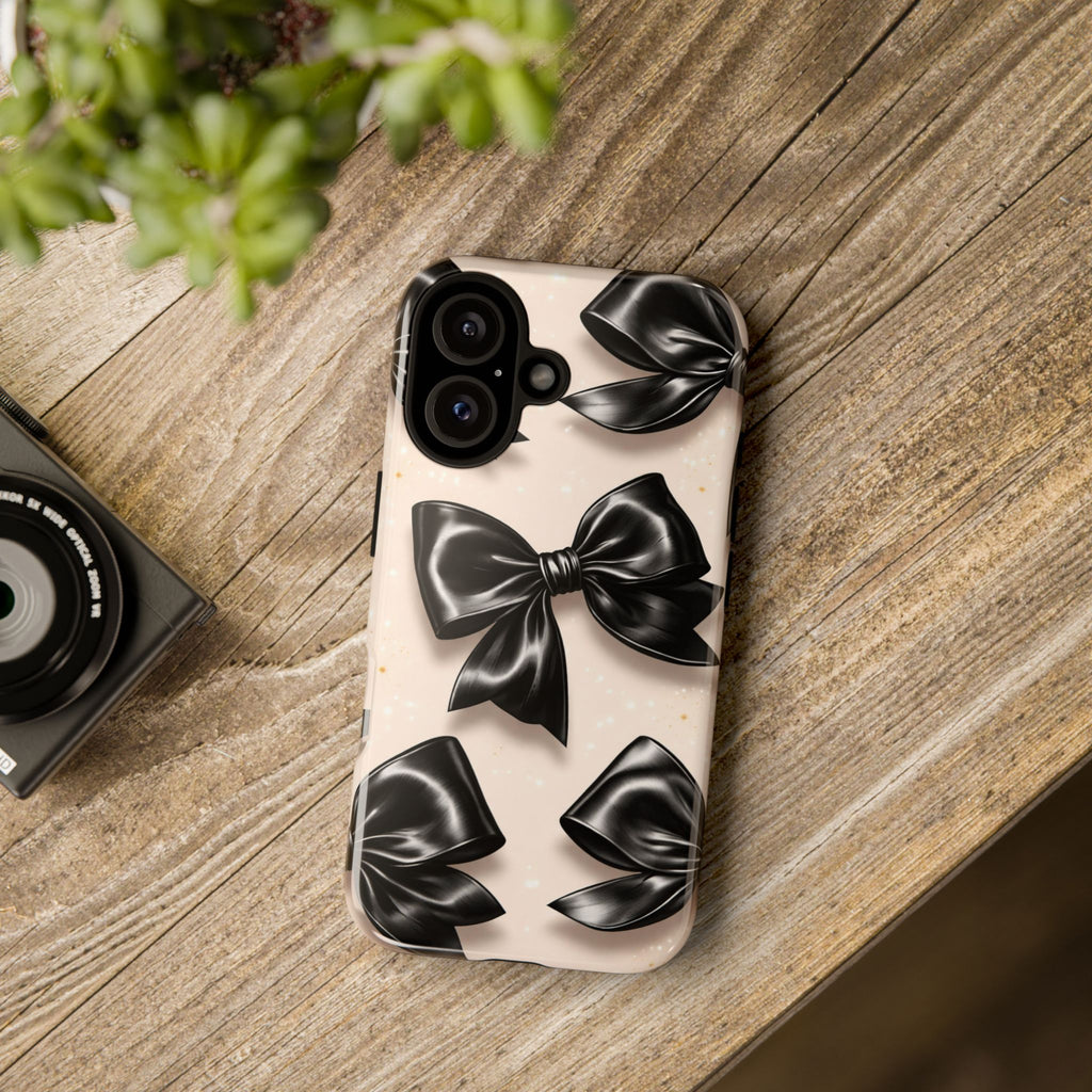 Black Bow Phone Case, Coquette Aesthetic iPhone & Samsung Case, Cute Girly Luxury Bow Cover, Feminine Minimalist Phone Case