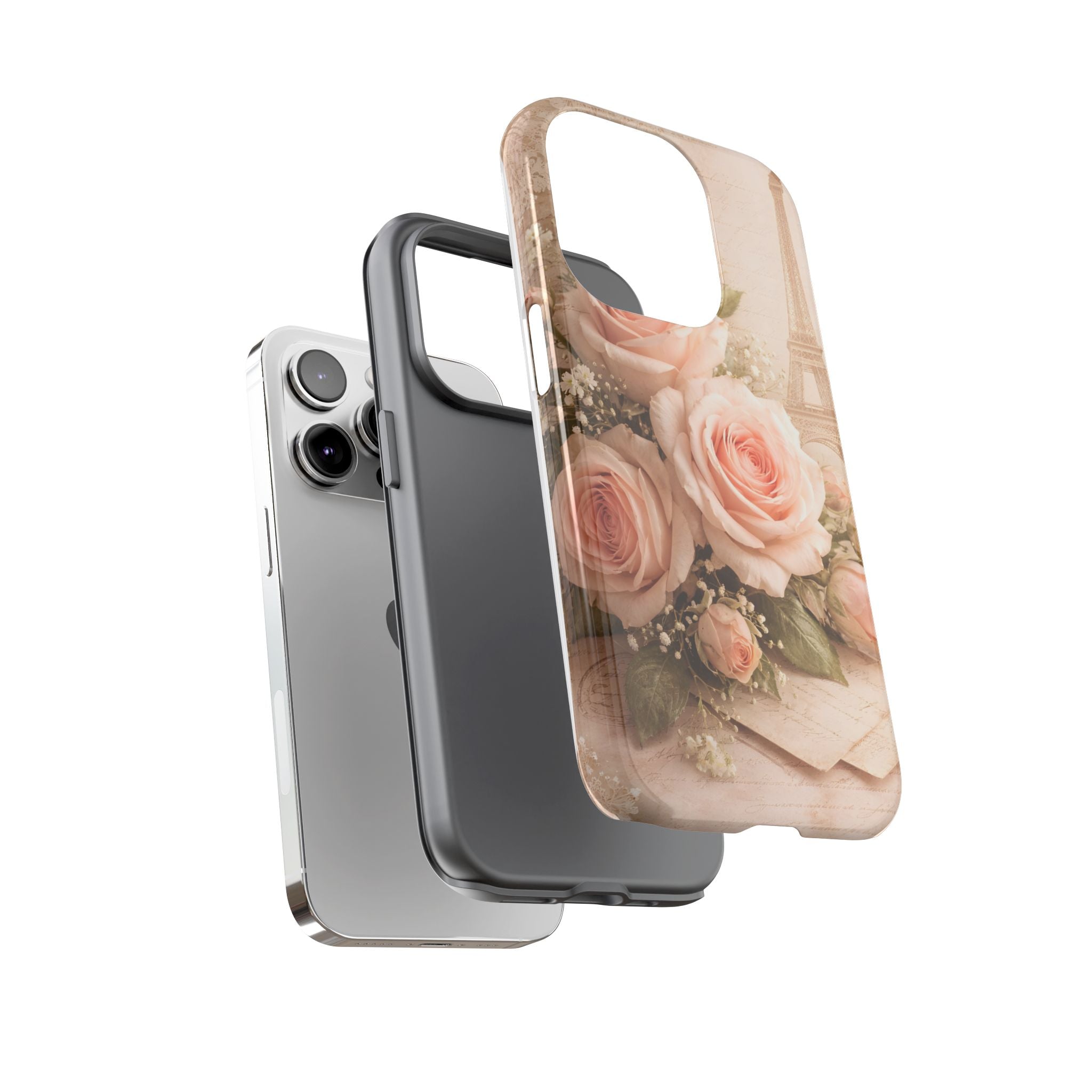 Vintage Parisian Rose Phone Case – Eiffel Tower Floral Aesthetic Luxury iPhone Case, Romantic Antique Paris Phone Cover