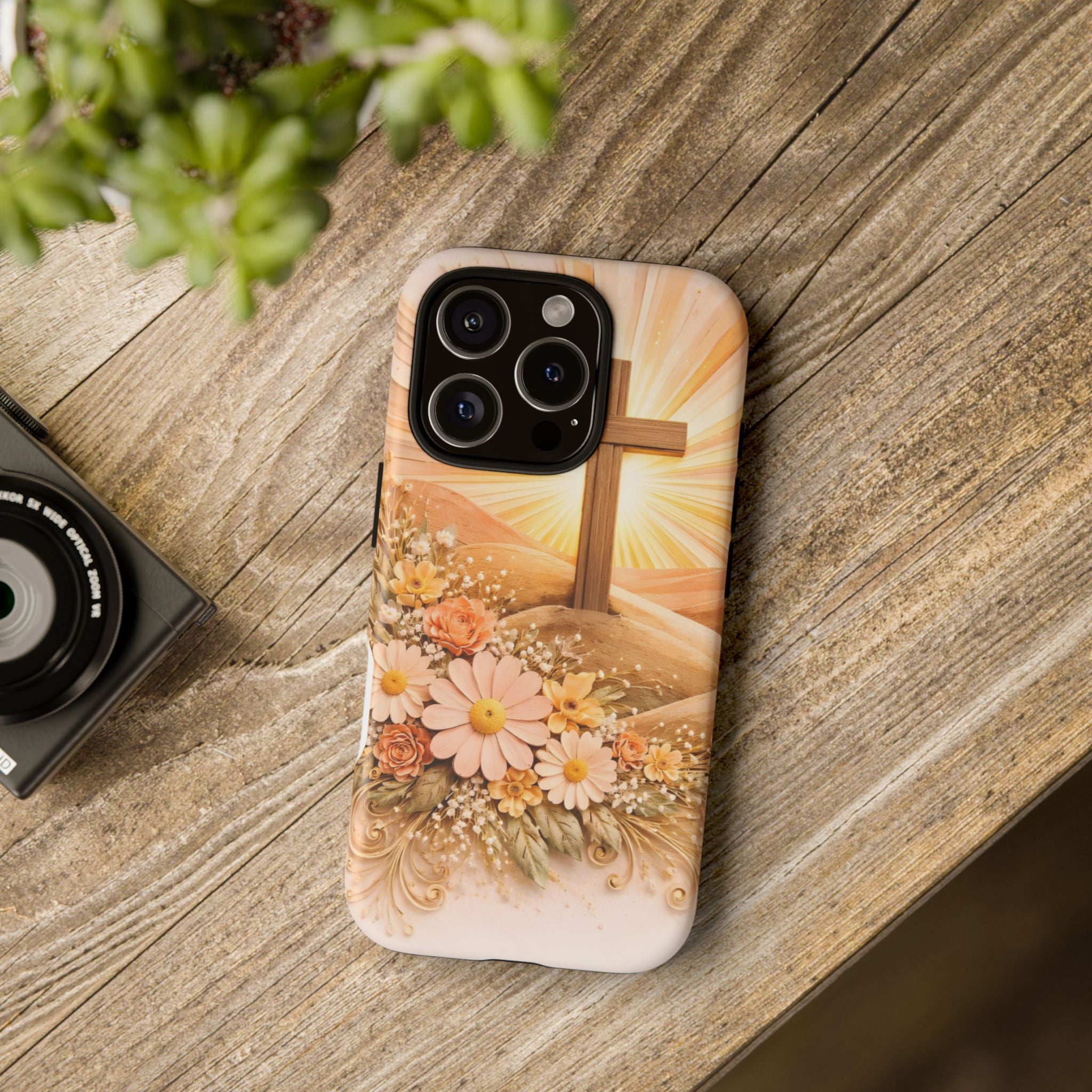 Religious Phone Case — Cross & Sunrise Floral iPhone Cover
