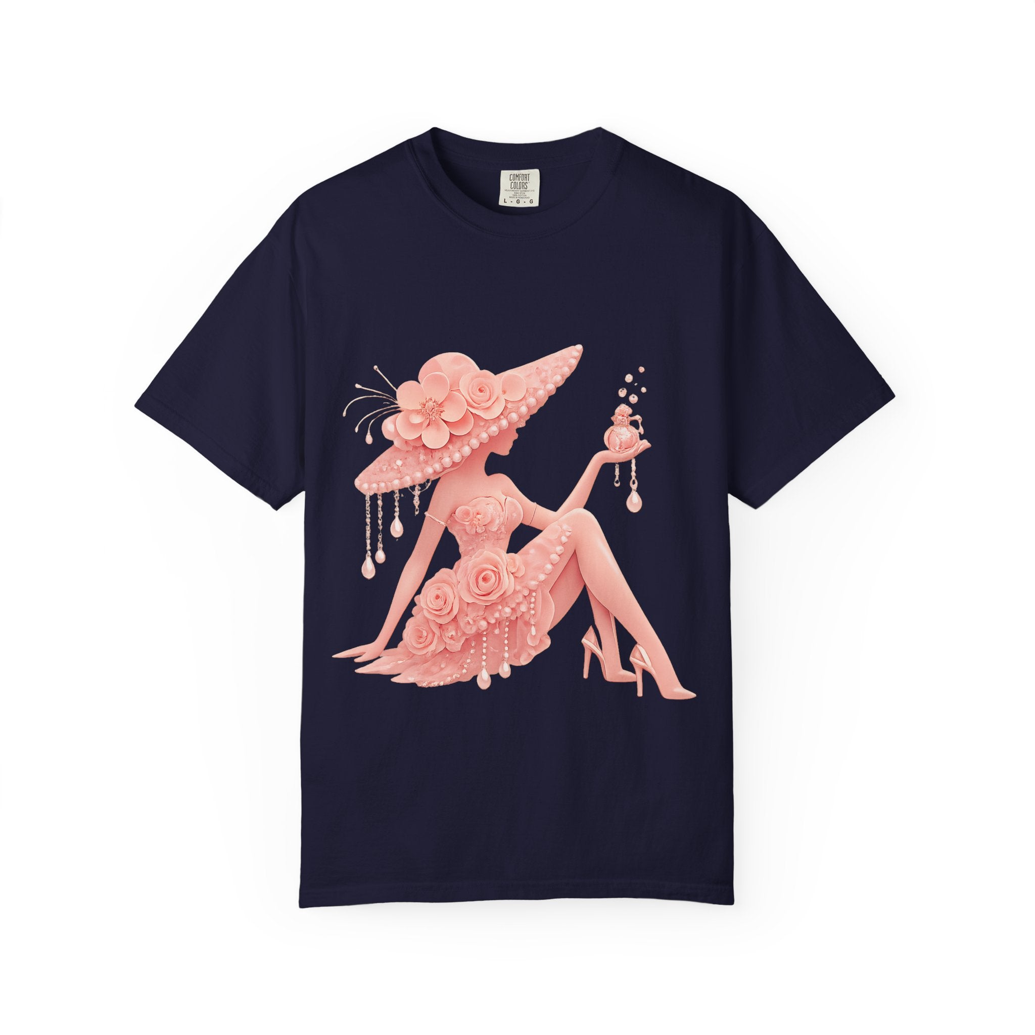 Coquette Floral Lady T-Shirt – Vintage Pink Rose Girl Graphic Tee, Feminine Aesthetic Shirt, Soft Glam Fashion Top for Women