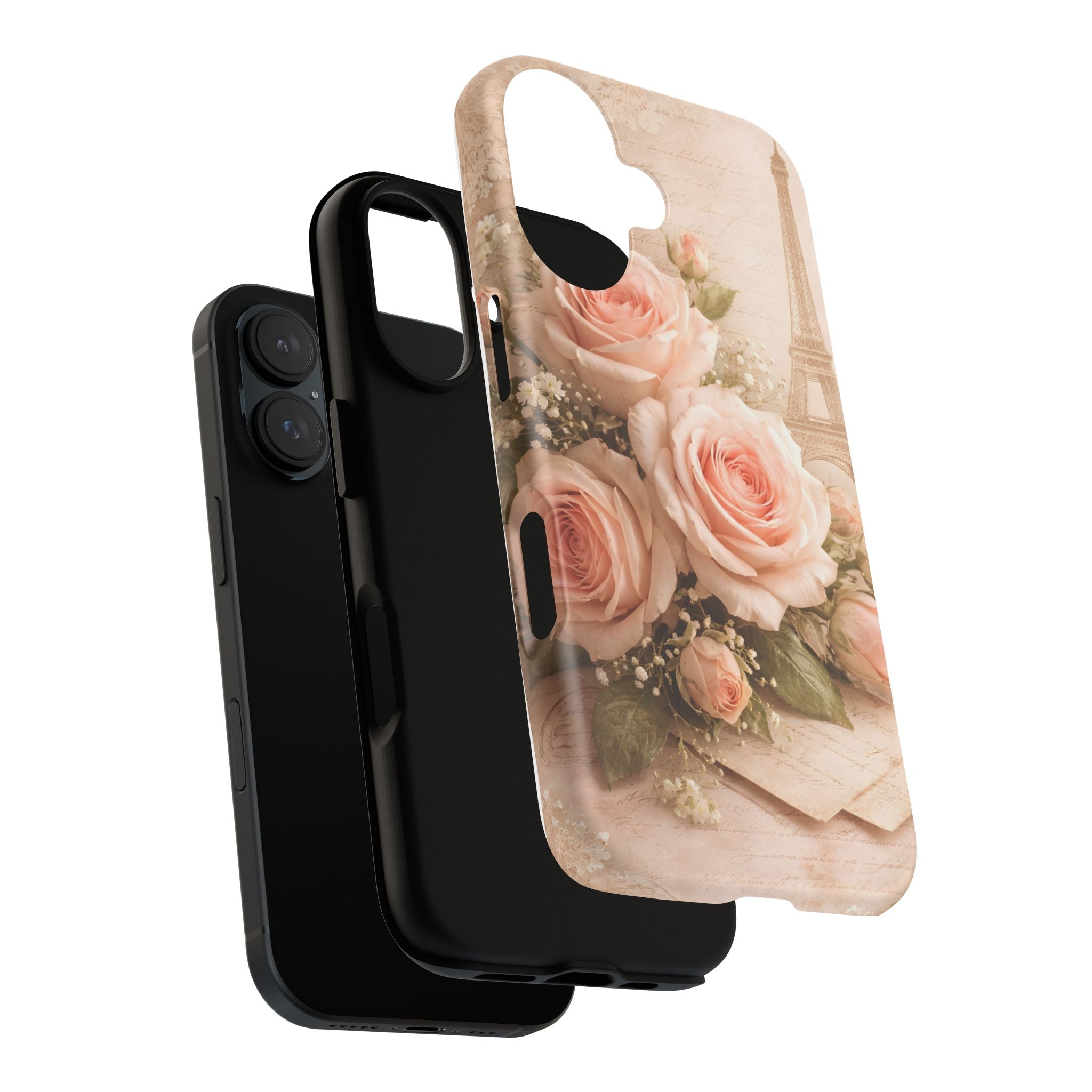 Vintage Parisian Rose Phone Case – Eiffel Tower Floral Aesthetic Luxury iPhone Case, Romantic Antique Paris Phone Cover