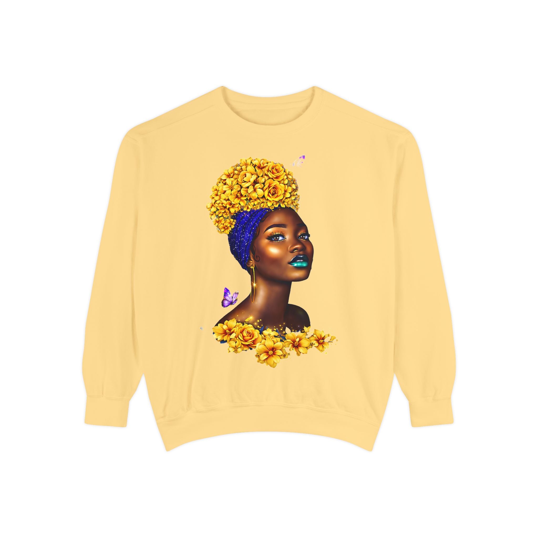 Floral Crown Afro Goddess Sweatshirt — Empowering Black Beauty Crewneck