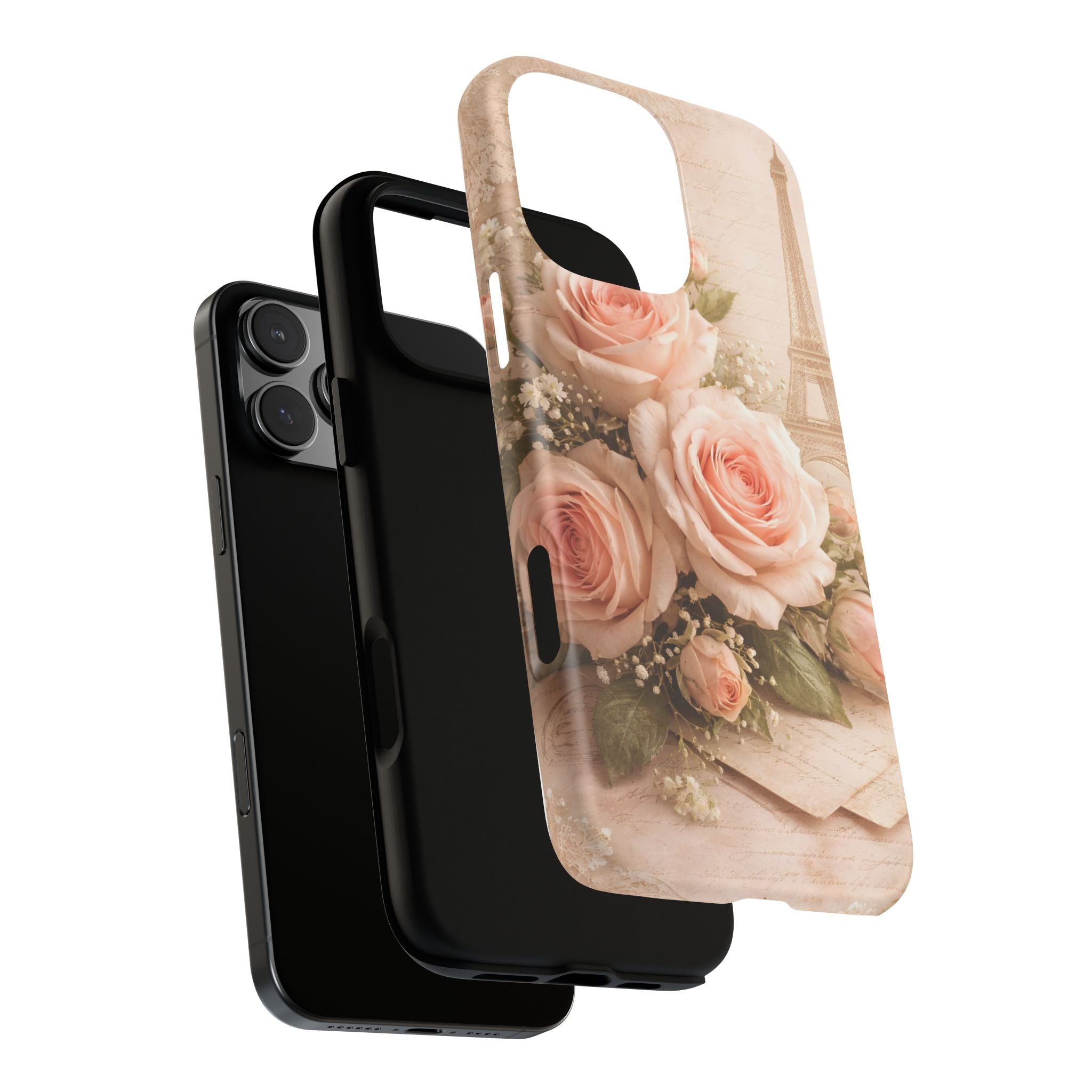 Vintage Parisian Rose Phone Case – Eiffel Tower Floral Aesthetic Luxury iPhone Case, Romantic Antique Paris Phone Cover