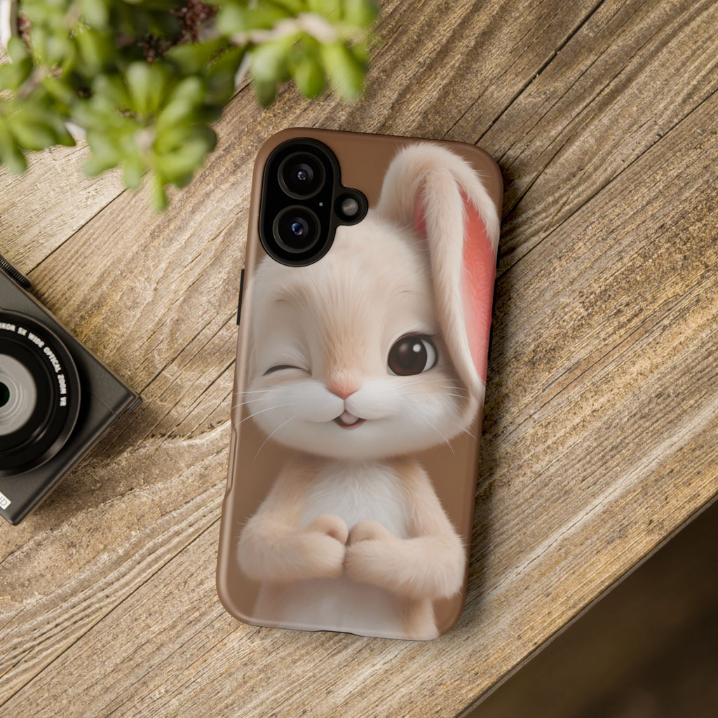 Adorable Kawaii Bunny Phone Case – Cute Winking Rabbit Aesthetic Case – Soft Pastel Bunny Cover – Gift for Bunny Lovers.