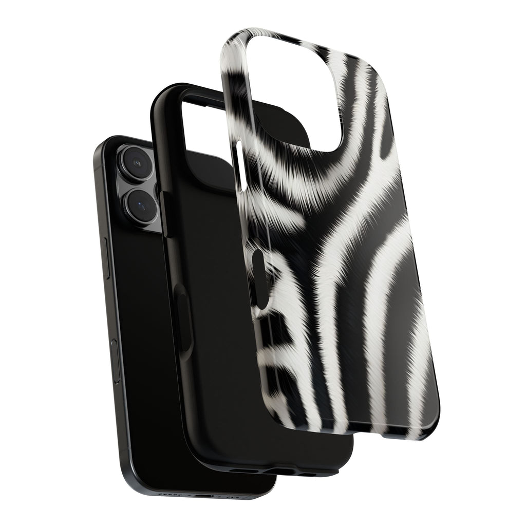 Zebra Print Tough Phone Case — Black & White Animal Pattern Protective Cover