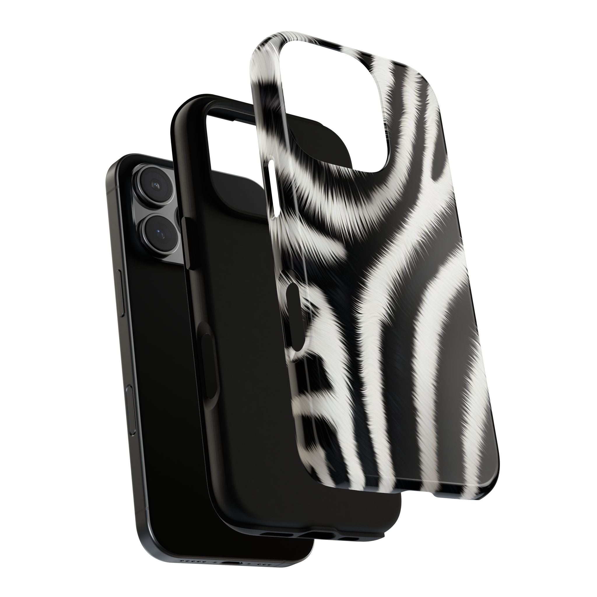 Zebra Print Tough Phone Case — Black & White Animal Pattern Protective Cover