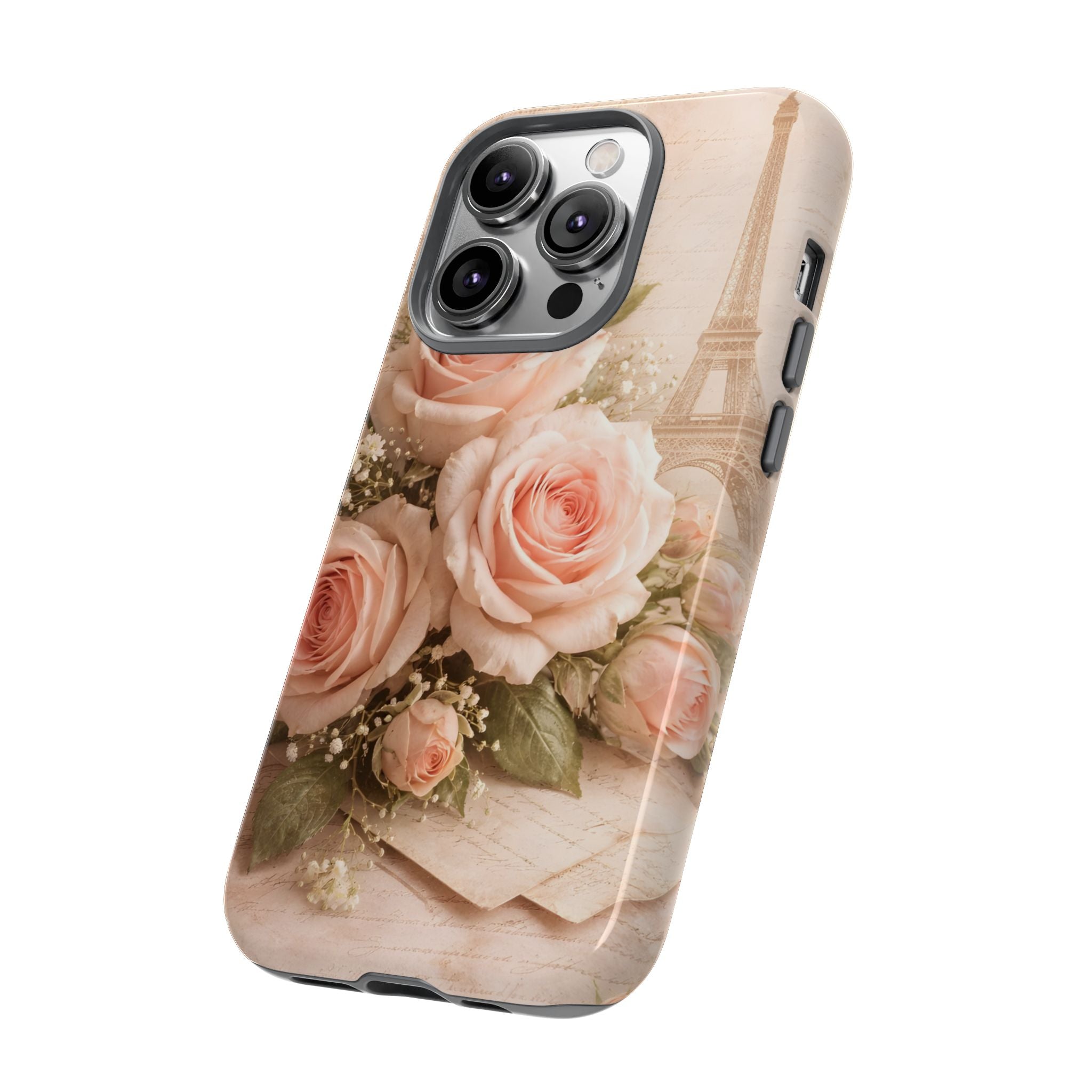 Vintage Parisian Rose Phone Case – Eiffel Tower Floral Aesthetic Luxury iPhone Case, Romantic Antique Paris Phone Cover