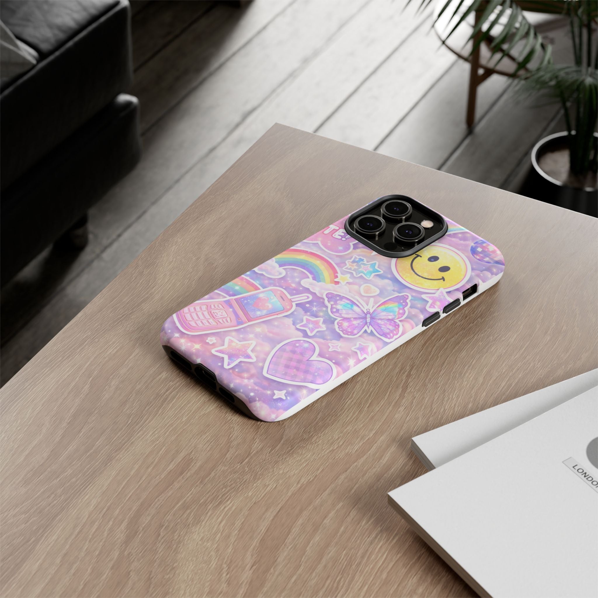 Pastel Y2K Tough Case — Cute Smiley, Rainbow & Butterfly Phone Case