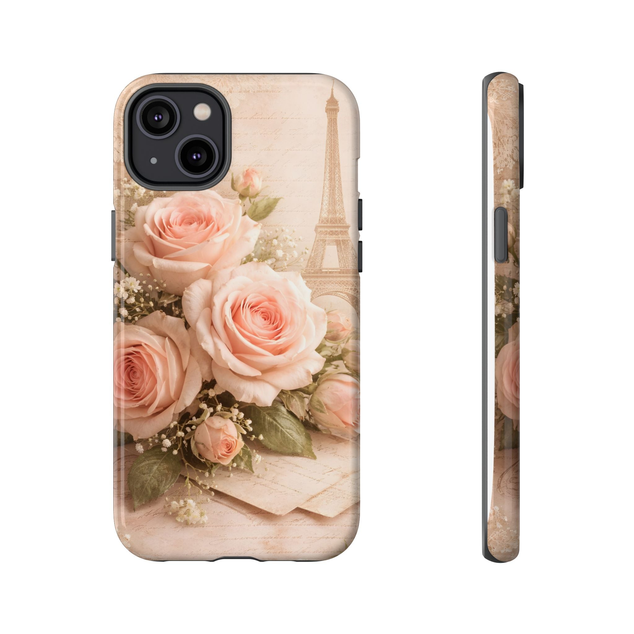 Vintage Parisian Rose Phone Case – Eiffel Tower Floral Aesthetic Luxury iPhone Case, Romantic Antique Paris Phone Cover