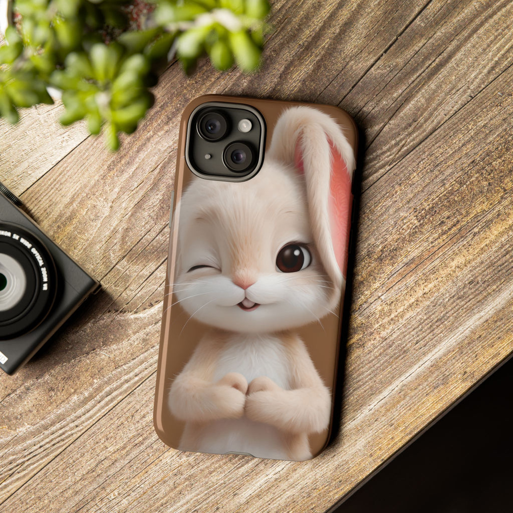 Adorable Kawaii Bunny Phone Case – Cute Winking Rabbit Aesthetic Case – Soft Pastel Bunny Cover – Gift for Bunny Lovers.