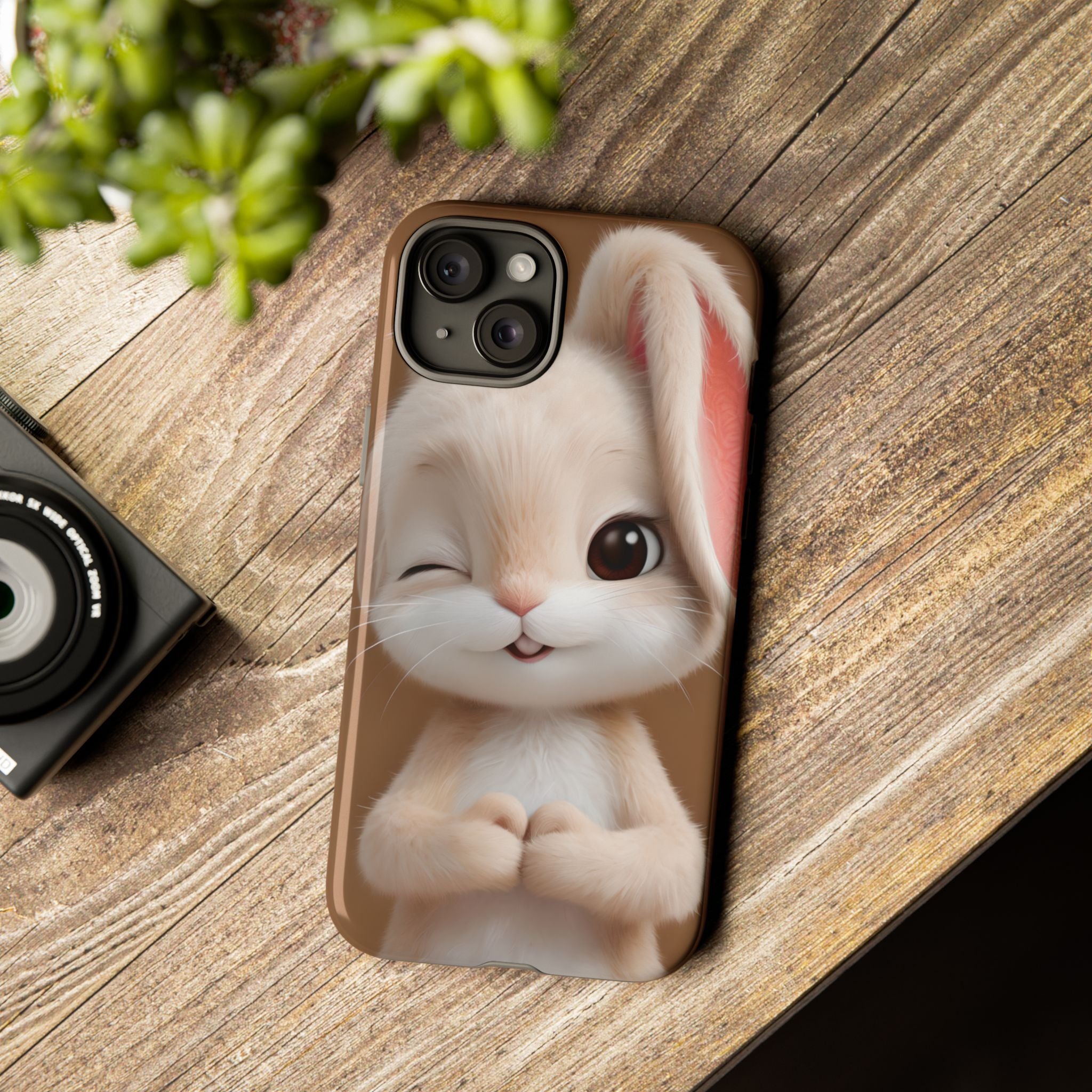 Adorable Kawaii Bunny Phone Case – Cute Winking Rabbit Aesthetic Case – Soft Pastel Bunny Cover – Gift for Bunny Lovers.