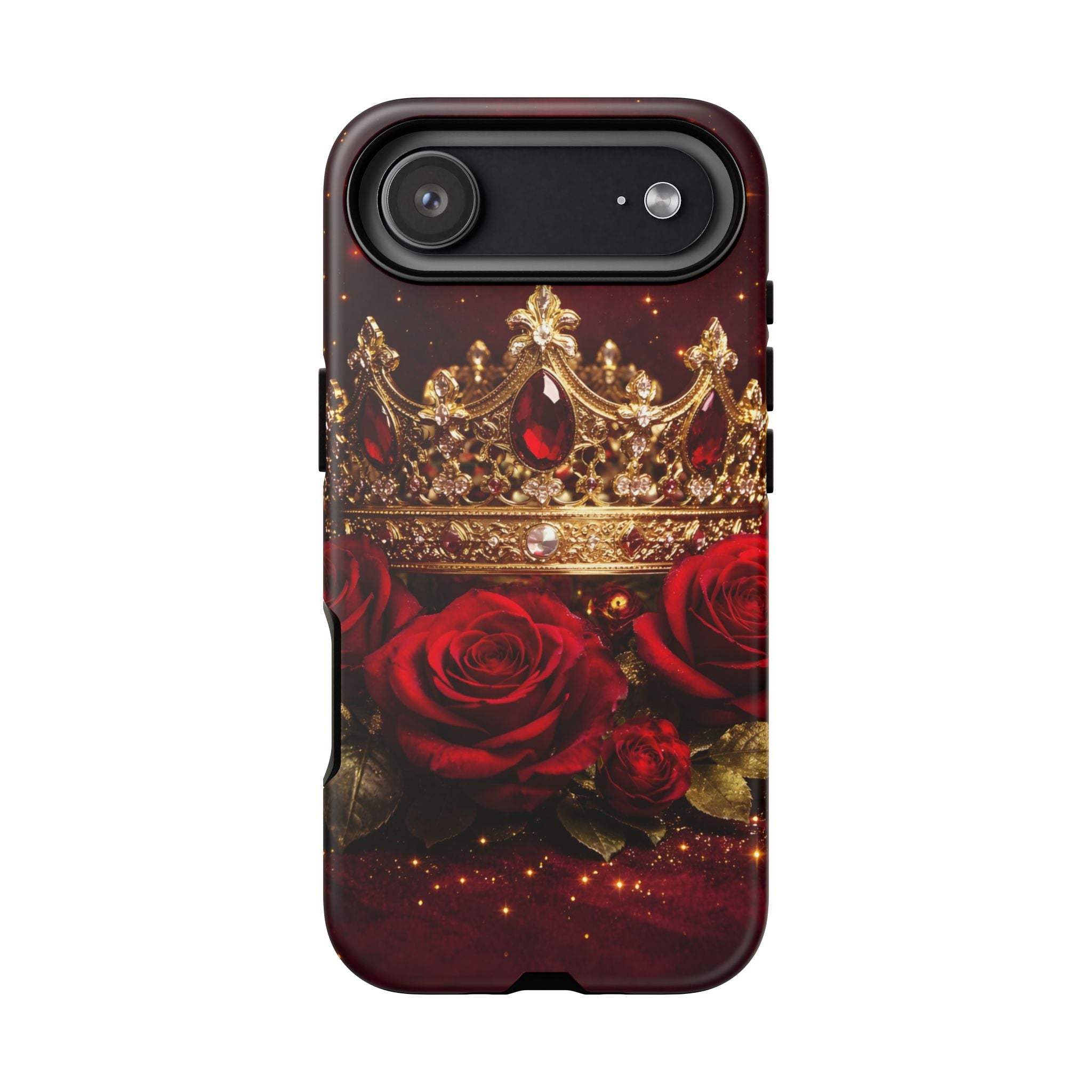 Royal Crown & Red Rose Luxury Phone Case – Gold Crown Burgundy Aesthetic iPhone Case, Regal Queen Floral Phone Cover