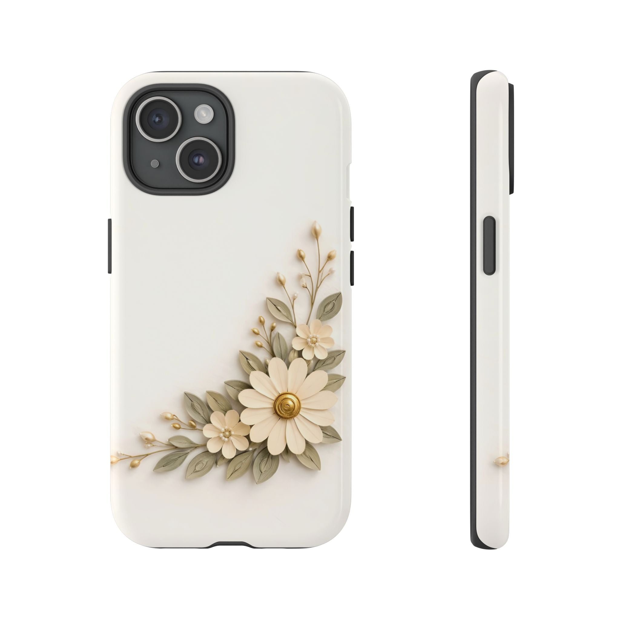 Floral Daisies Tough Case — Protective Phone Case with Cream Vintage Flower Design