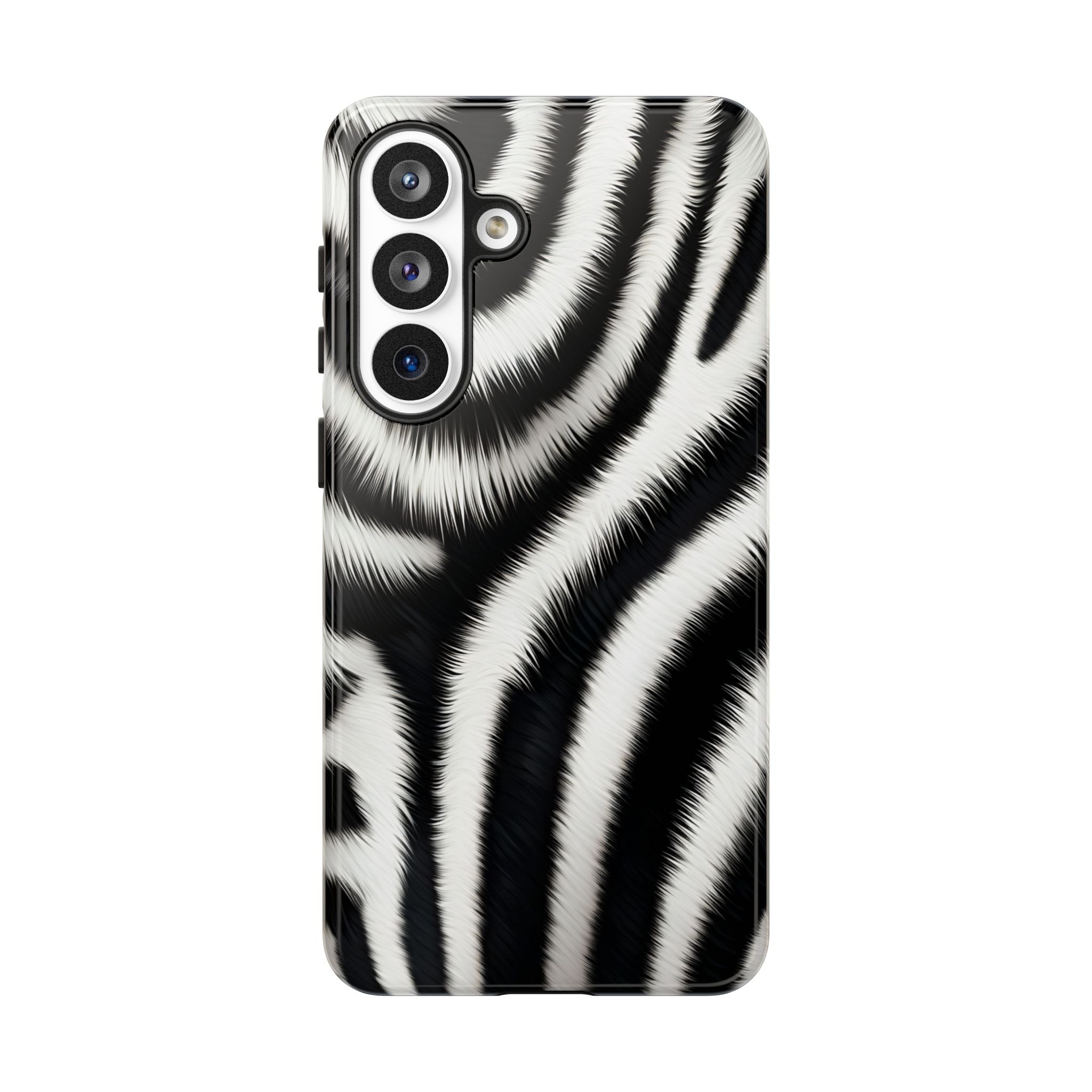Zebra Print Tough Phone Case — Black & White Animal Pattern Protective Cover