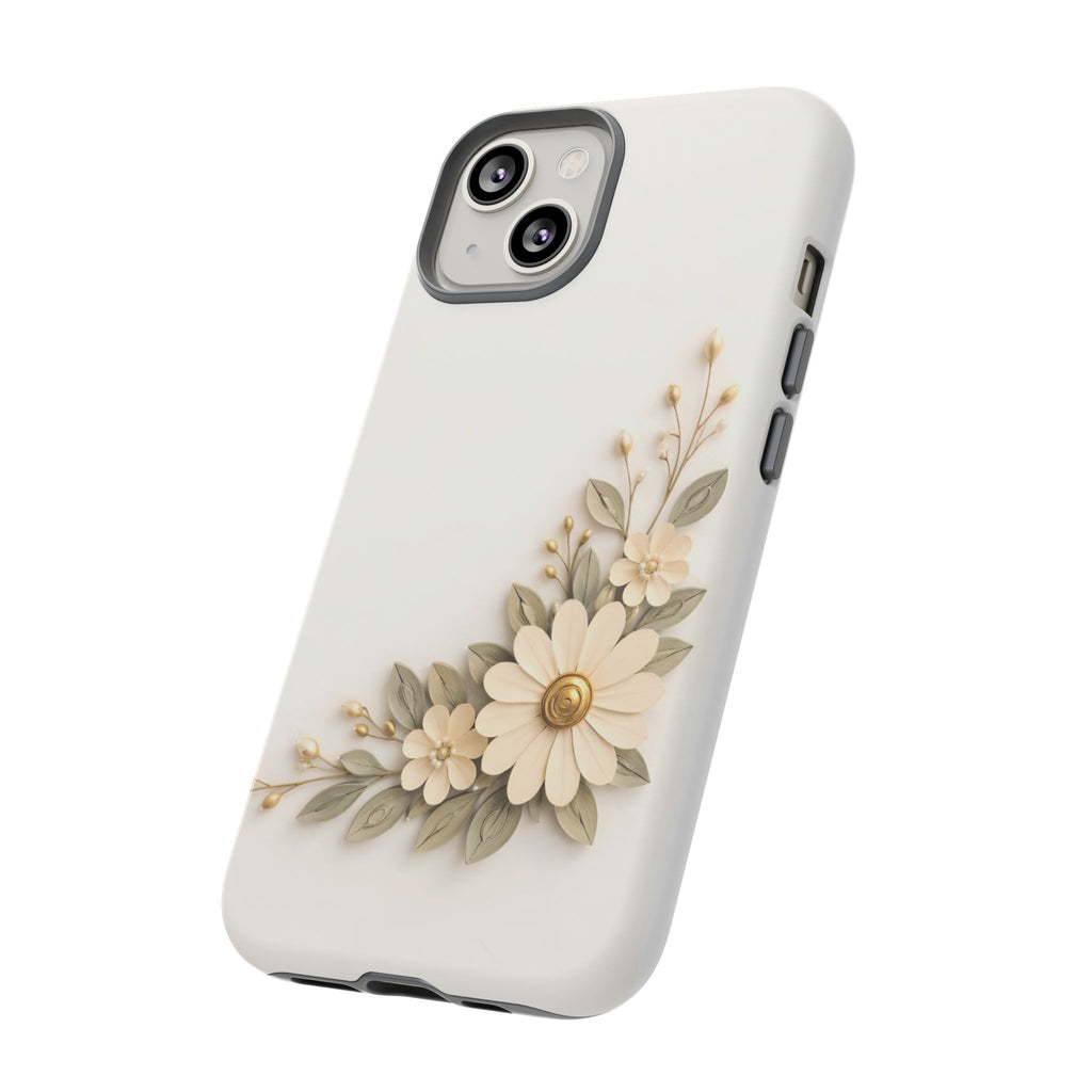 Floral Daisies Tough Case — Protective Phone Case with Cream Vintage Flower Design
