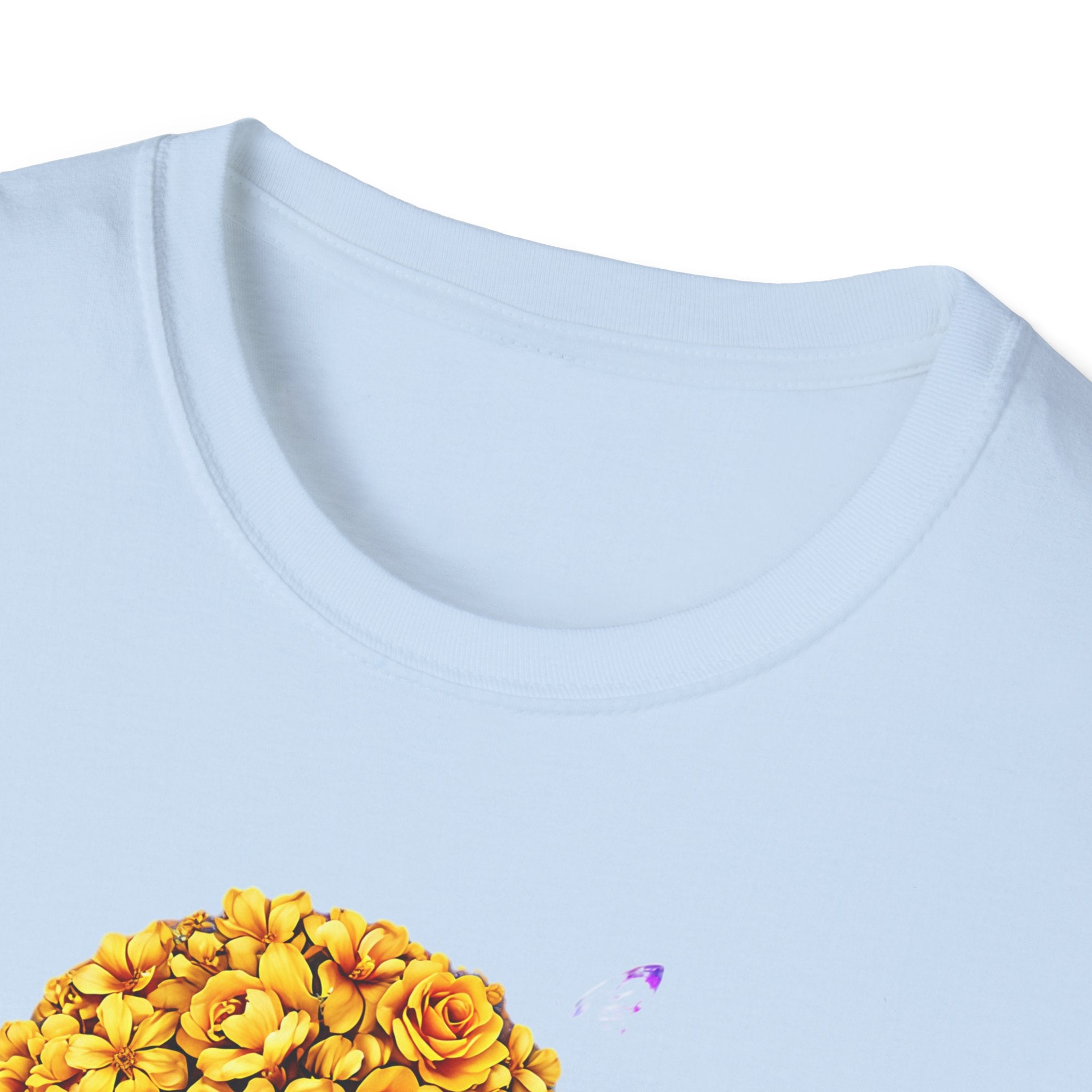 Floral Crown Portrait T-Shirt — Afrocentric Art Tee with Yellow Flower Headwrap