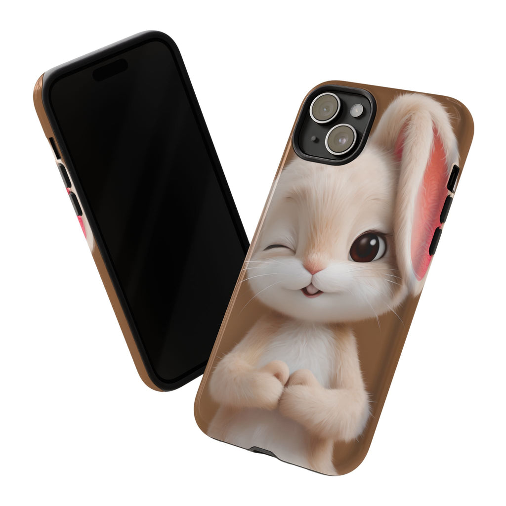 Adorable Kawaii Bunny Phone Case – Cute Winking Rabbit Aesthetic Case – Soft Pastel Bunny Cover – Gift for Bunny Lovers.