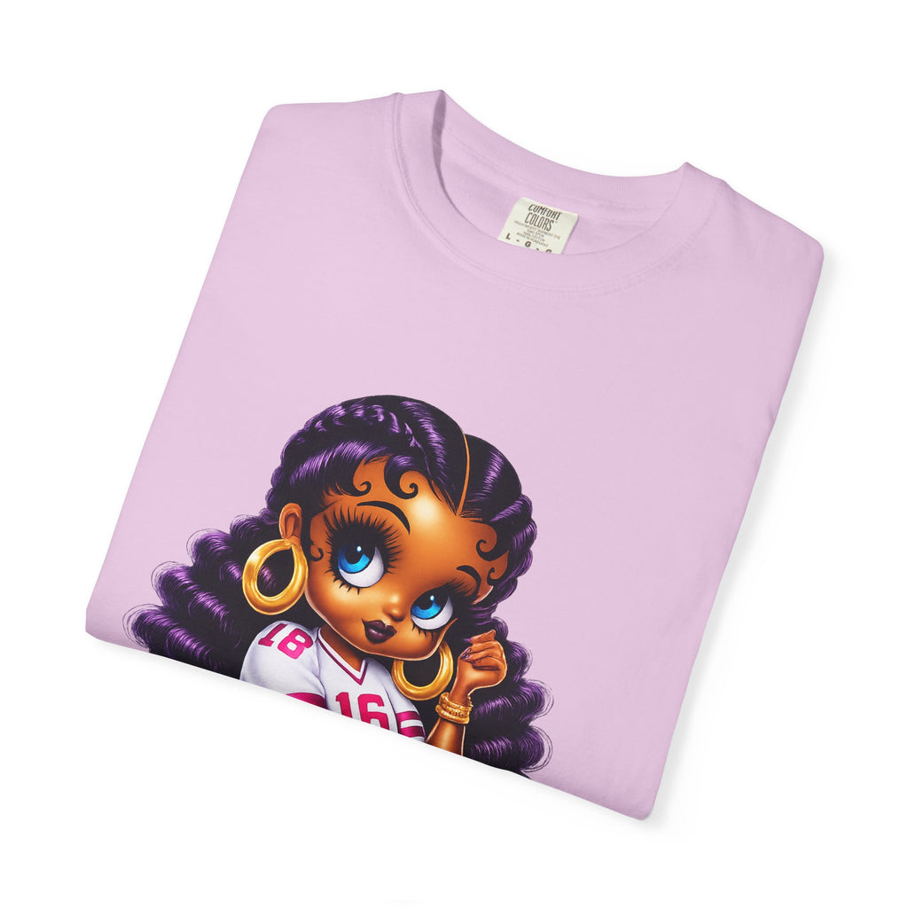 Fuchsia Football Girl Shirt – Cute Black Girl Sports Graphic Tee, Pink Cheerleader Outfit, Trendy Game Day Women’s Shirt, Girly Athlete T-Shirt