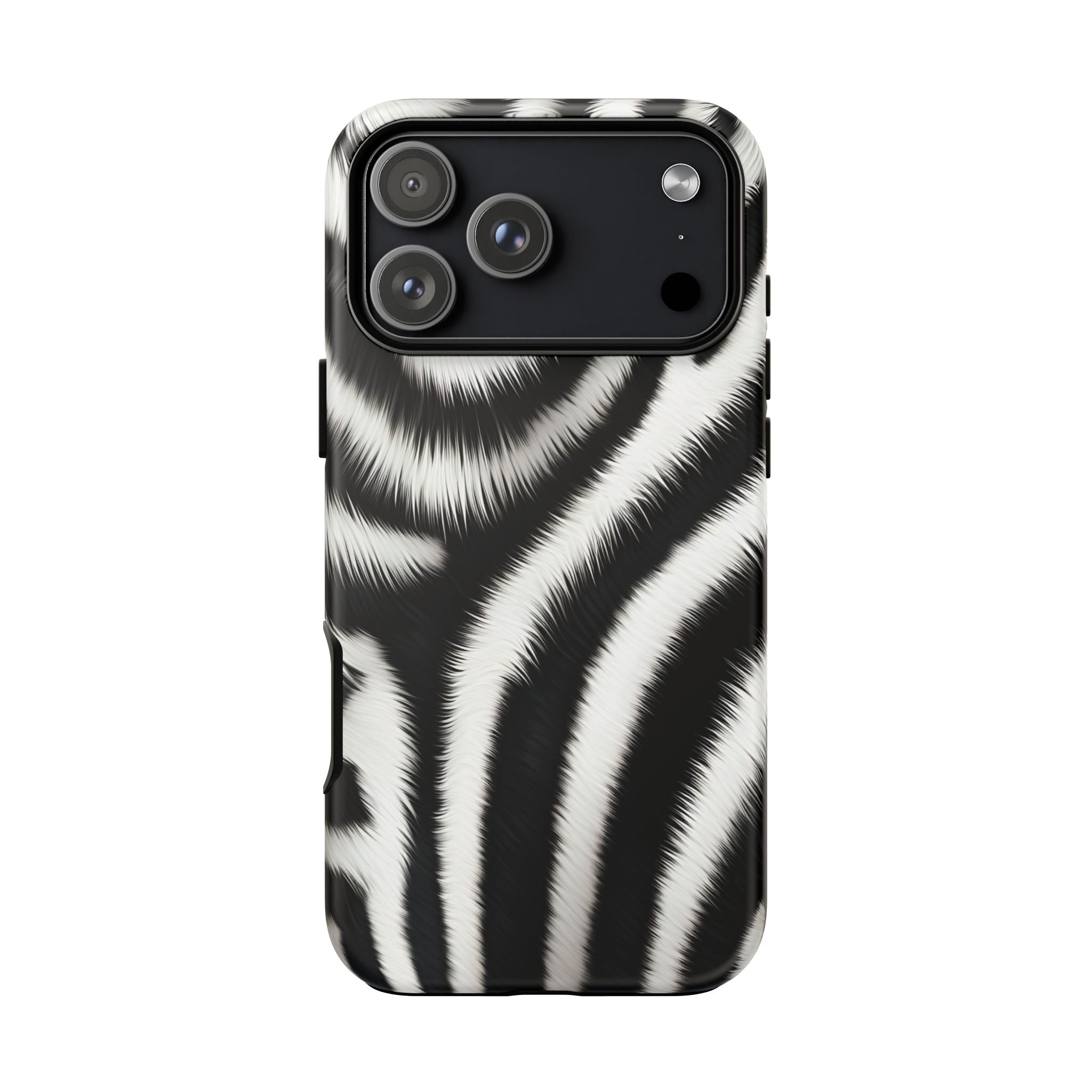 Zebra Print Tough Phone Case — Black & White Animal Pattern Protective Cover