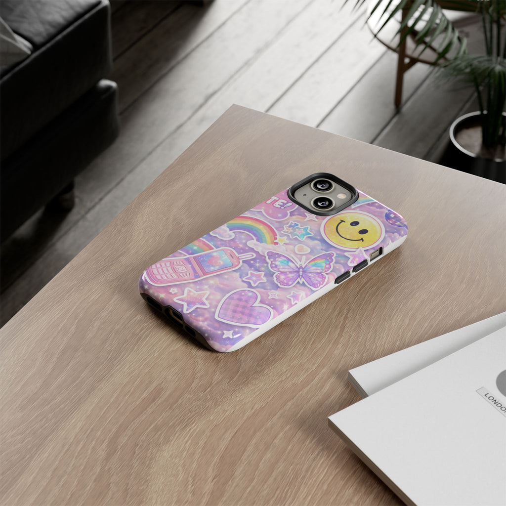 Pastel Y2K Tough Case — Cute Smiley, Rainbow & Butterfly Phone Case