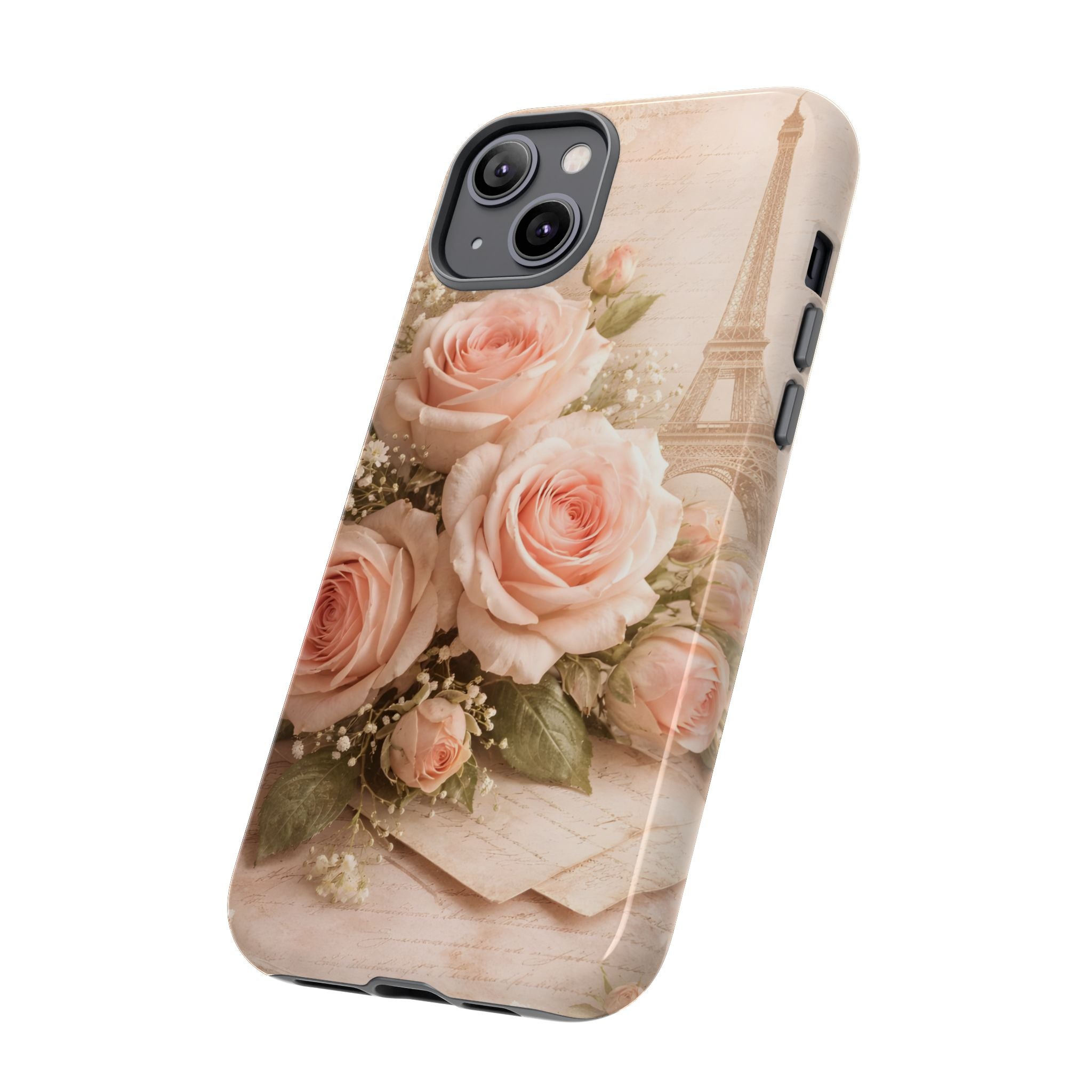 Vintage Parisian Rose Phone Case – Eiffel Tower Floral Aesthetic Luxury iPhone Case, Romantic Antique Paris Phone Cover
