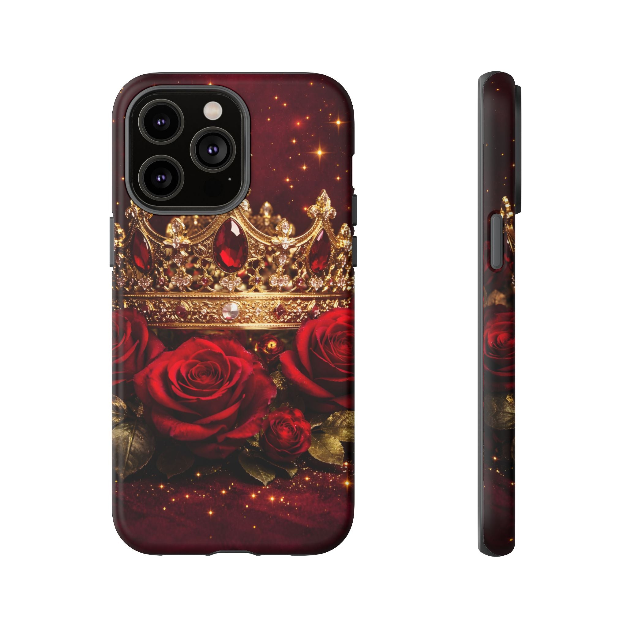 Royal Crown & Red Rose Luxury Phone Case – Gold Crown Burgundy Aesthetic iPhone Case, Regal Queen Floral Phone Cover