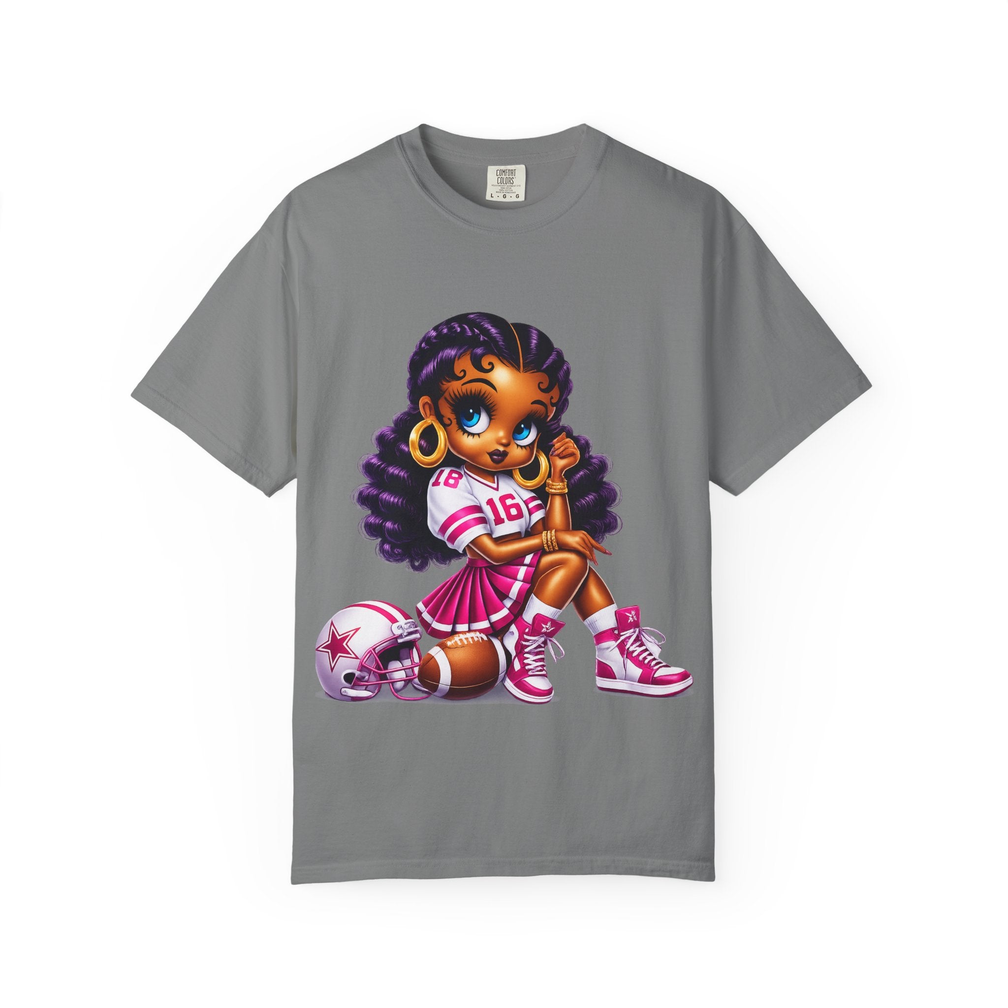 Fuchsia Football Girl Shirt – Cute Black Girl Sports Graphic Tee, Pink Cheerleader Outfit, Trendy Game Day Women’s Shirt, Girly Athlete T-Shirt