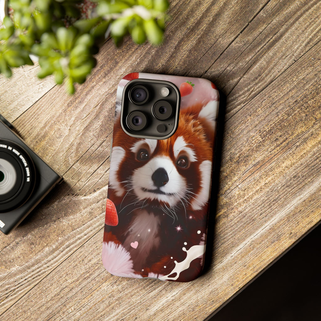 Red Panda with Strawberries Tough Phone Case — Cute Protective Phone Case