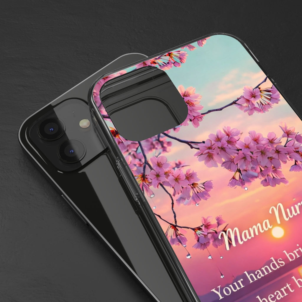 Nurse Mom Affirmation Phone Case – Inspirational Gift for Nurse Mama – Cherry Blossom Sunset Samsung Galaxy Case – Healthcare Hero Mom Gift