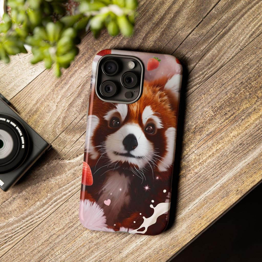 Red Panda with Strawberries Tough Phone Case — Cute Protective Phone Case