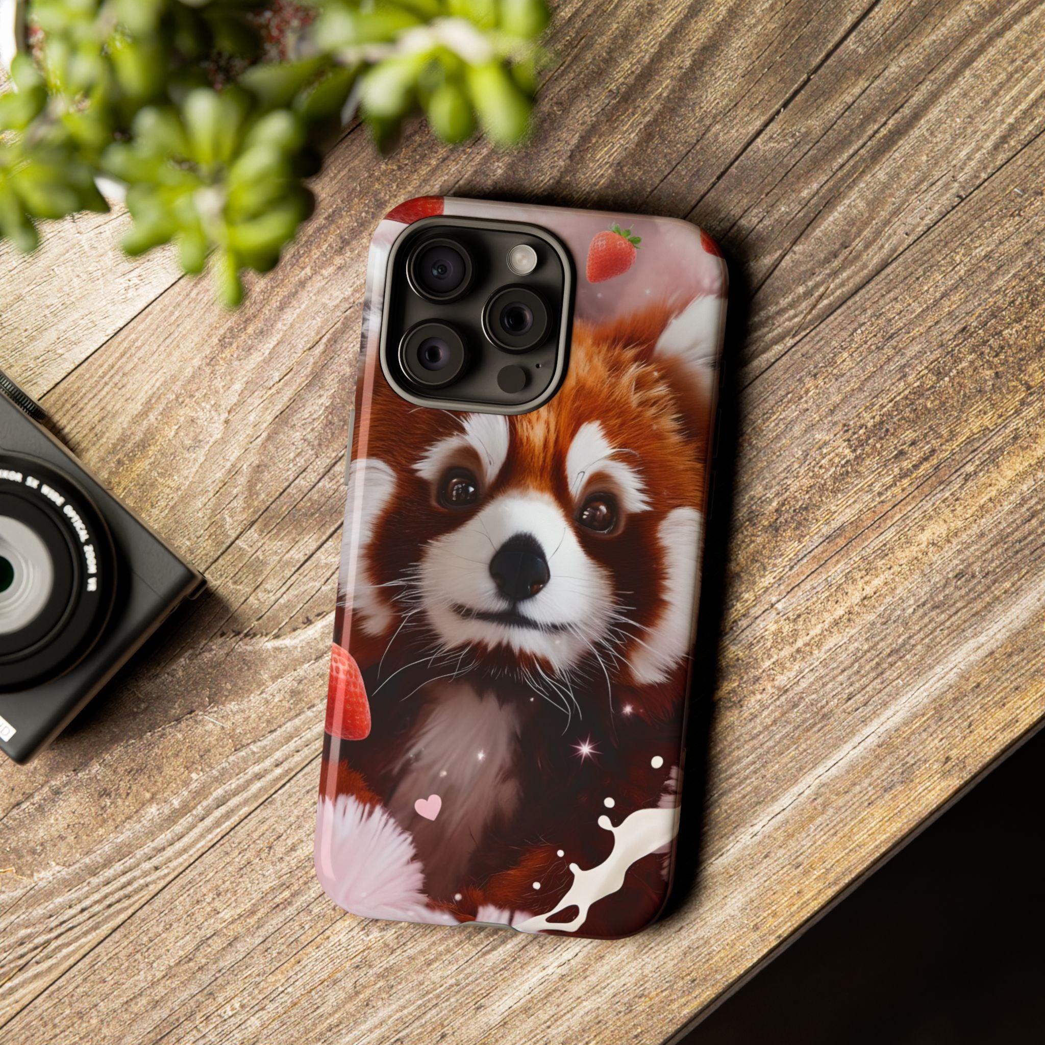 Red Panda with Strawberries Tough Phone Case — Cute Protective Phone Case