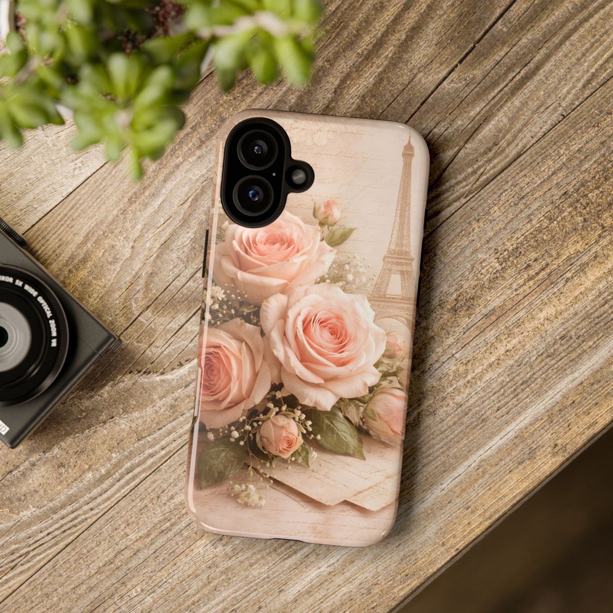 Vintage Parisian Rose Phone Case – Eiffel Tower Floral Aesthetic Luxury iPhone Case, Romantic Antique Paris Phone Cover