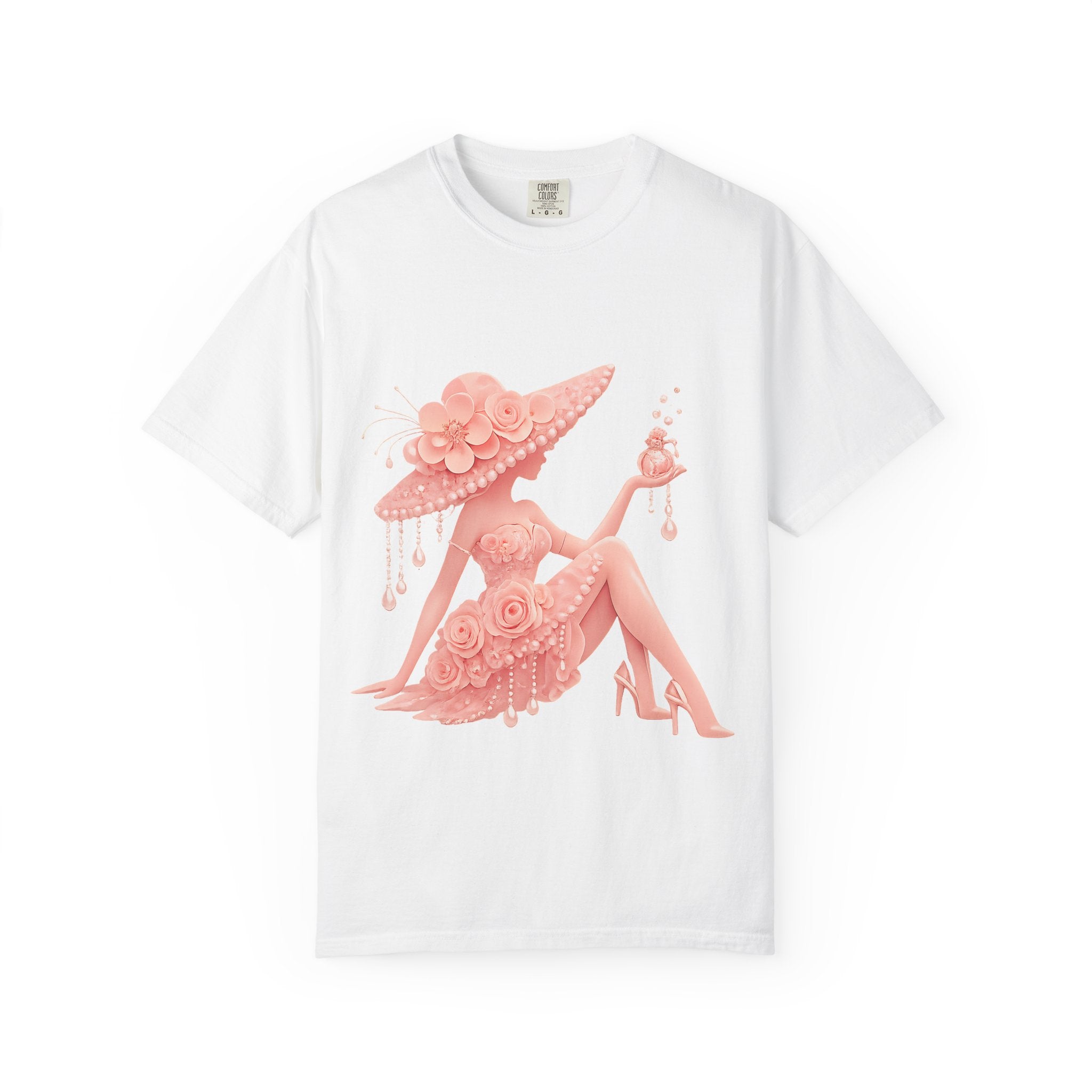 Coquette Floral Lady T-Shirt – Vintage Pink Rose Girl Graphic Tee, Feminine Aesthetic Shirt, Soft Glam Fashion Top for Women