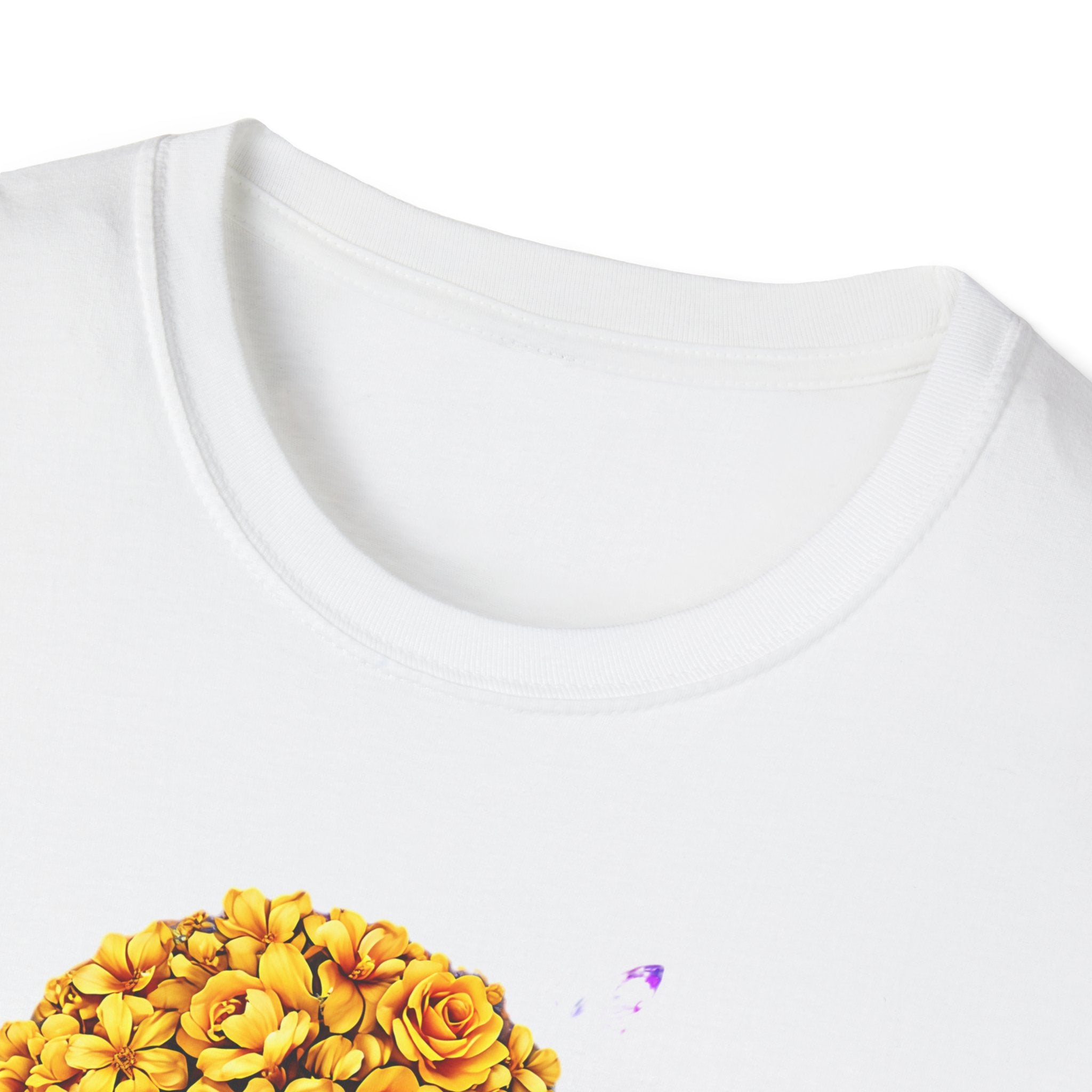 Floral Crown Portrait T-Shirt — Afrocentric Art Tee with Yellow Flower Headwrap