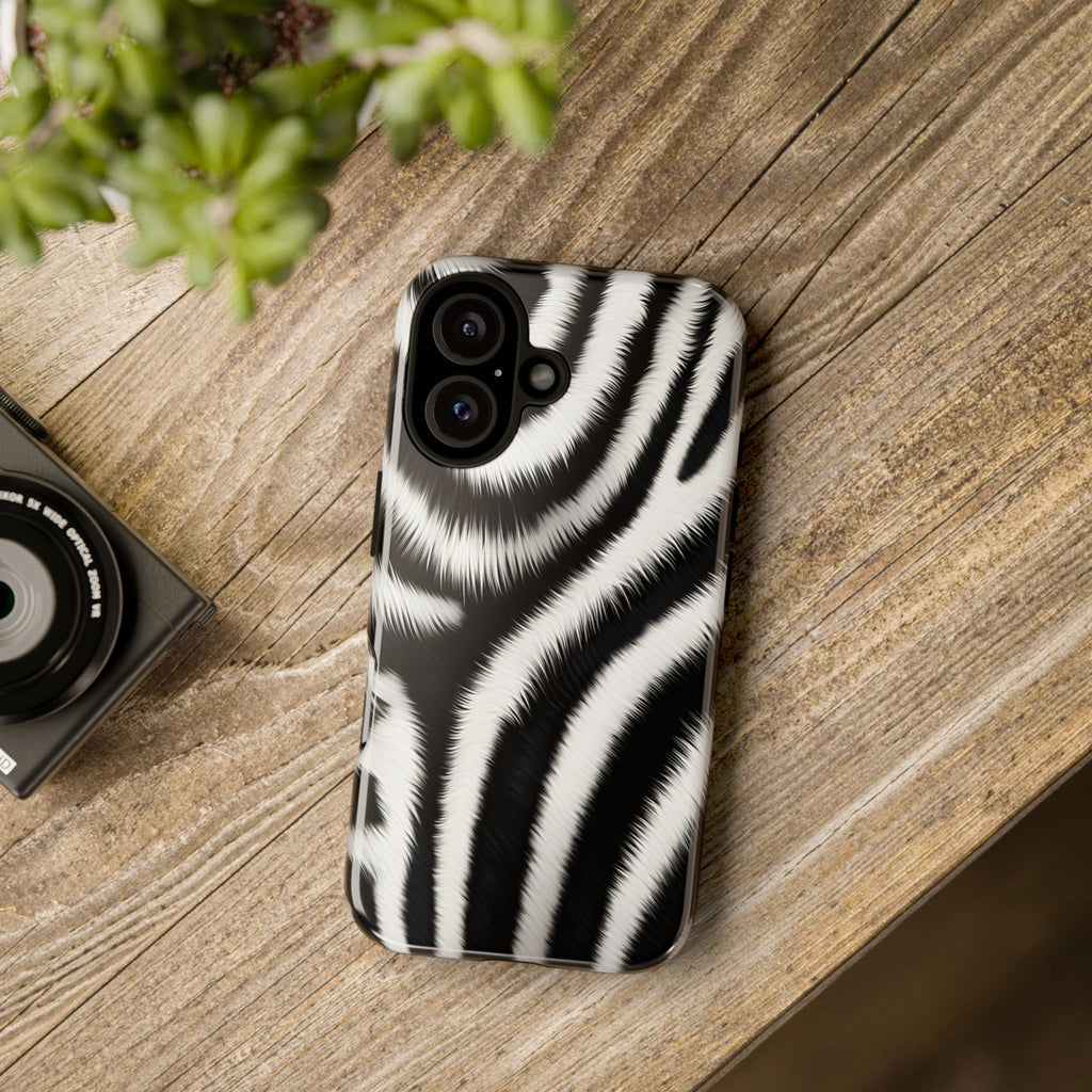 Zebra Print Tough Phone Case — Black & White Animal Pattern Protective Cover